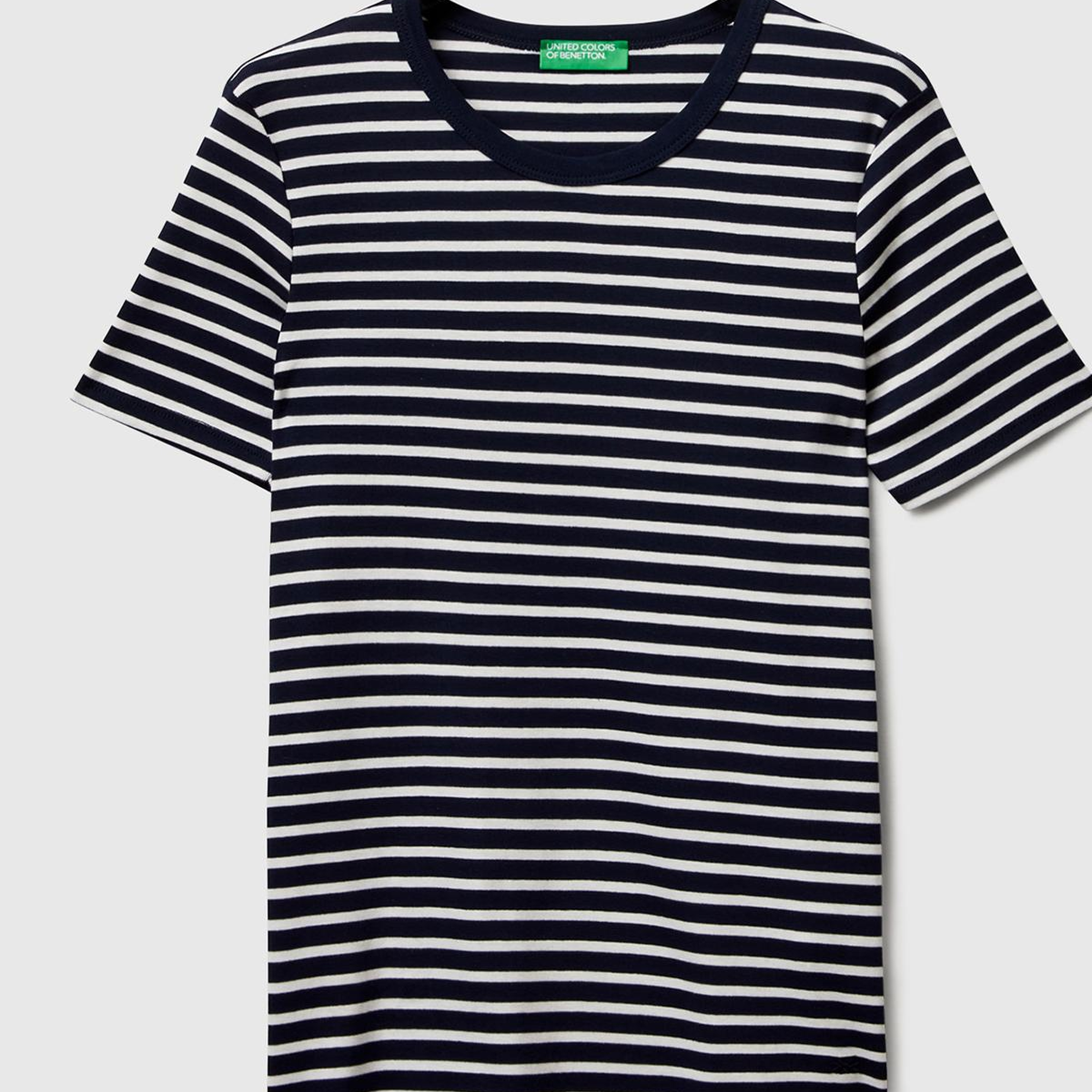 Kadın Lacivert %100 Pamuk Sol Altı Logolu Çizgili Bisiklet Yaka T-Shirt