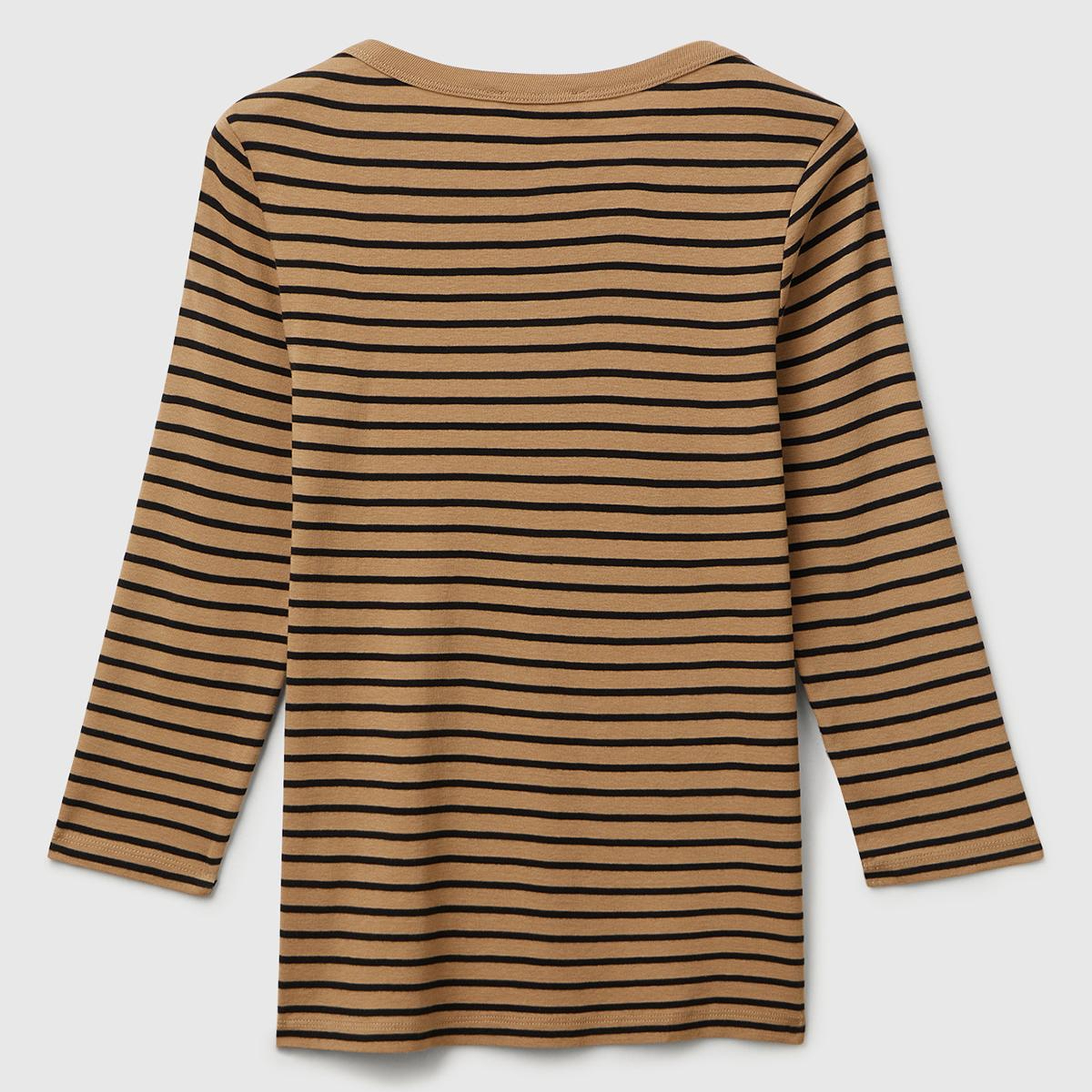 Kadın Kahverengi %100 Pamuk Çizgili Logolu Kayık Yaka Truvakar Kol T-Shirt