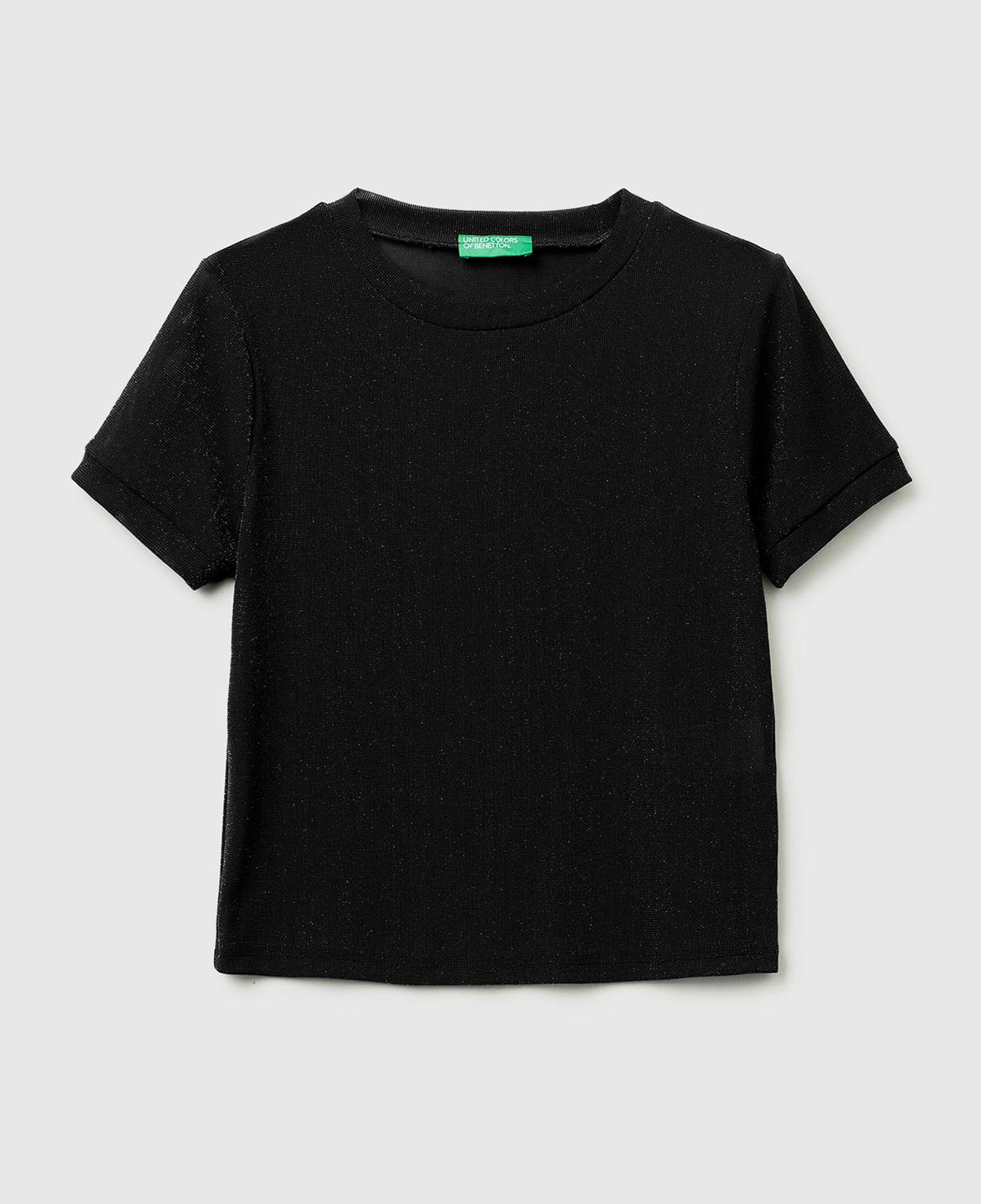 Kadın Sİyah Simli Bisiklet Yaka Slim Fit T-Shirt