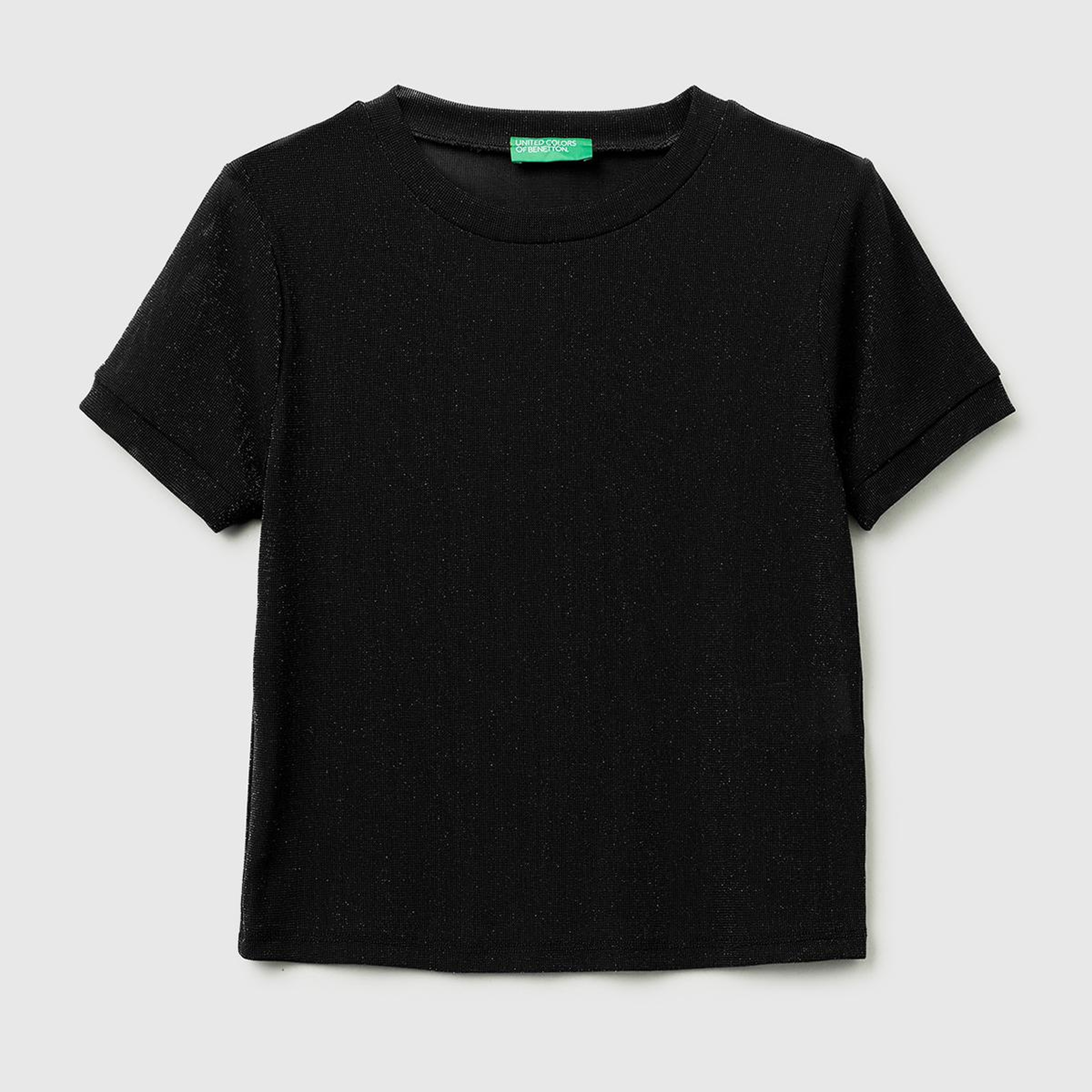 Kadın Sİyah Simli Bisiklet Yaka Slim Fit T-Shirt