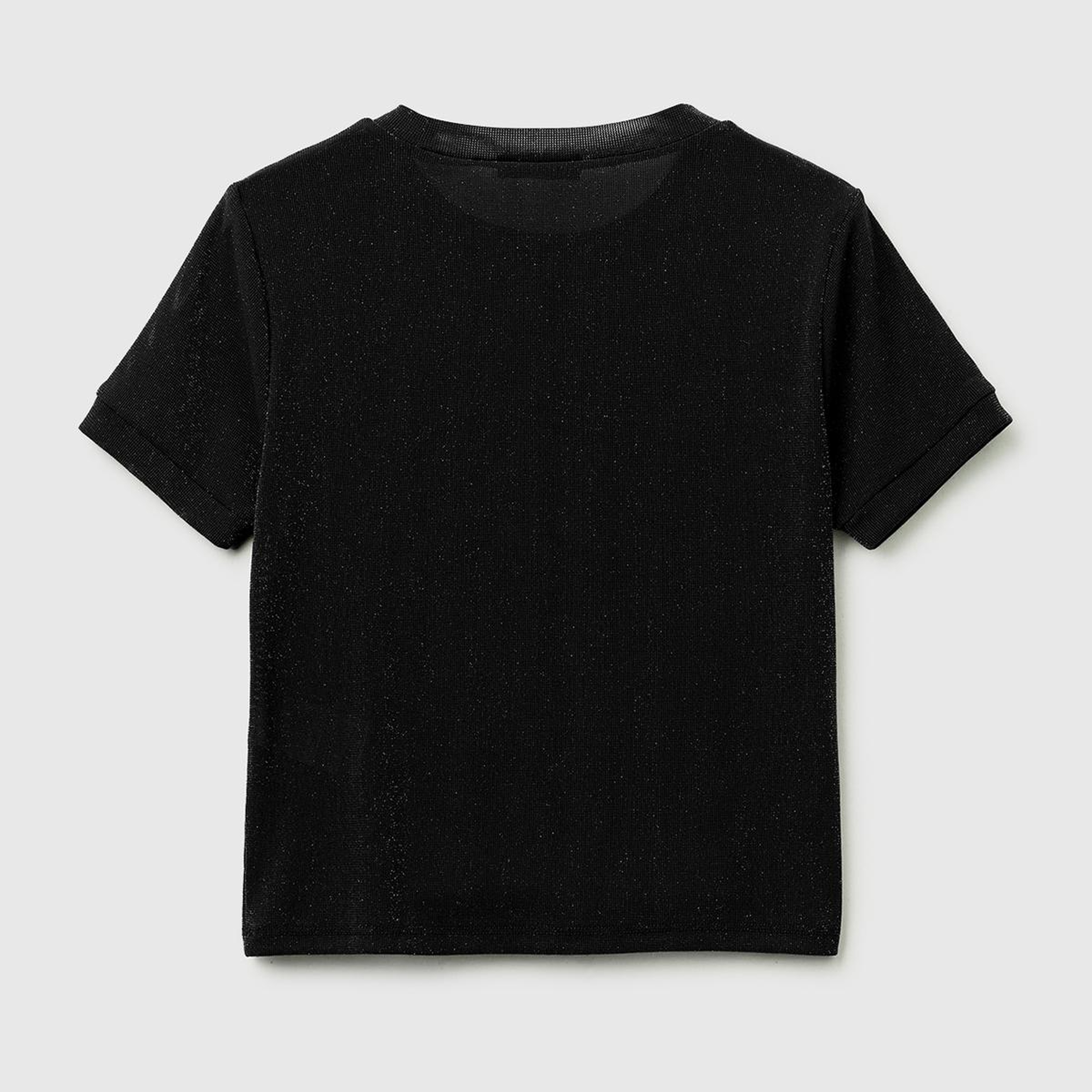 Kadın Sİyah Simli Bisiklet Yaka Slim Fit T-Shirt