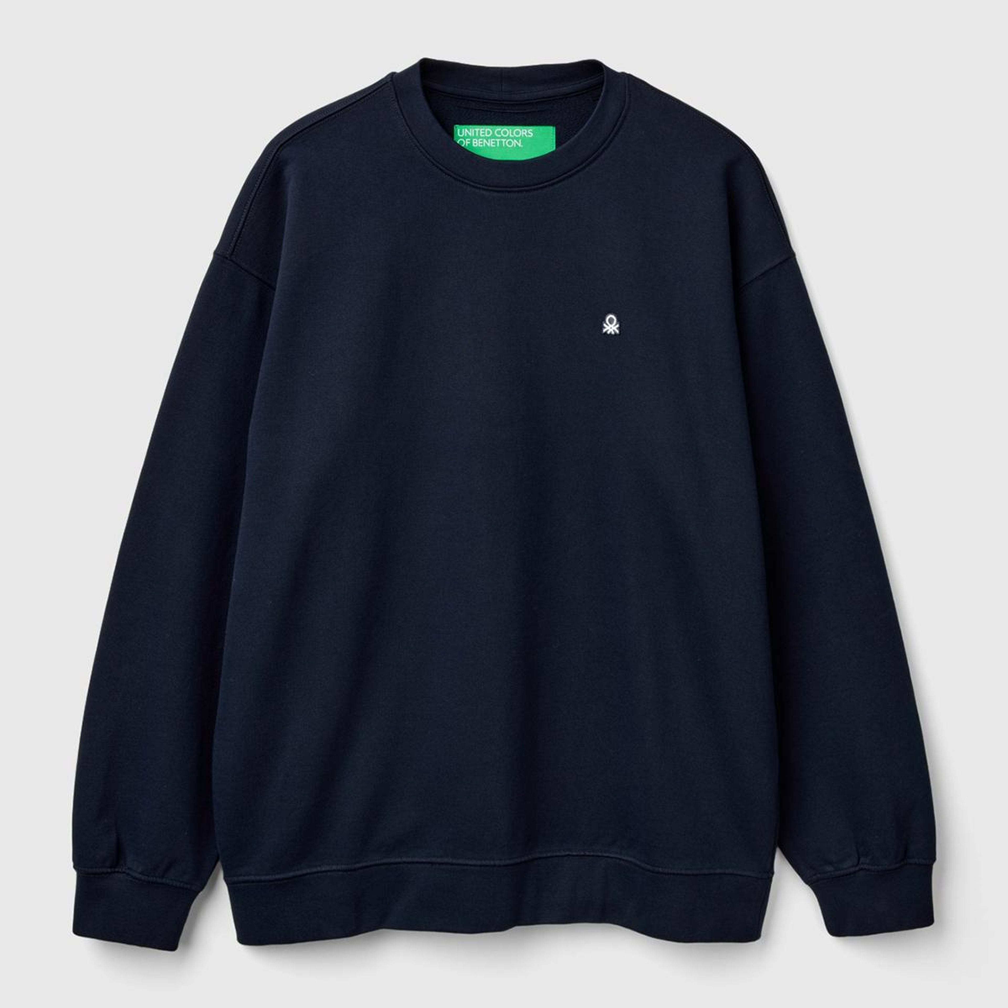 Erkek Lacivert %100 Pamuk Önü Logo İşlemeli Bisiklet Yaka Sweatshirt