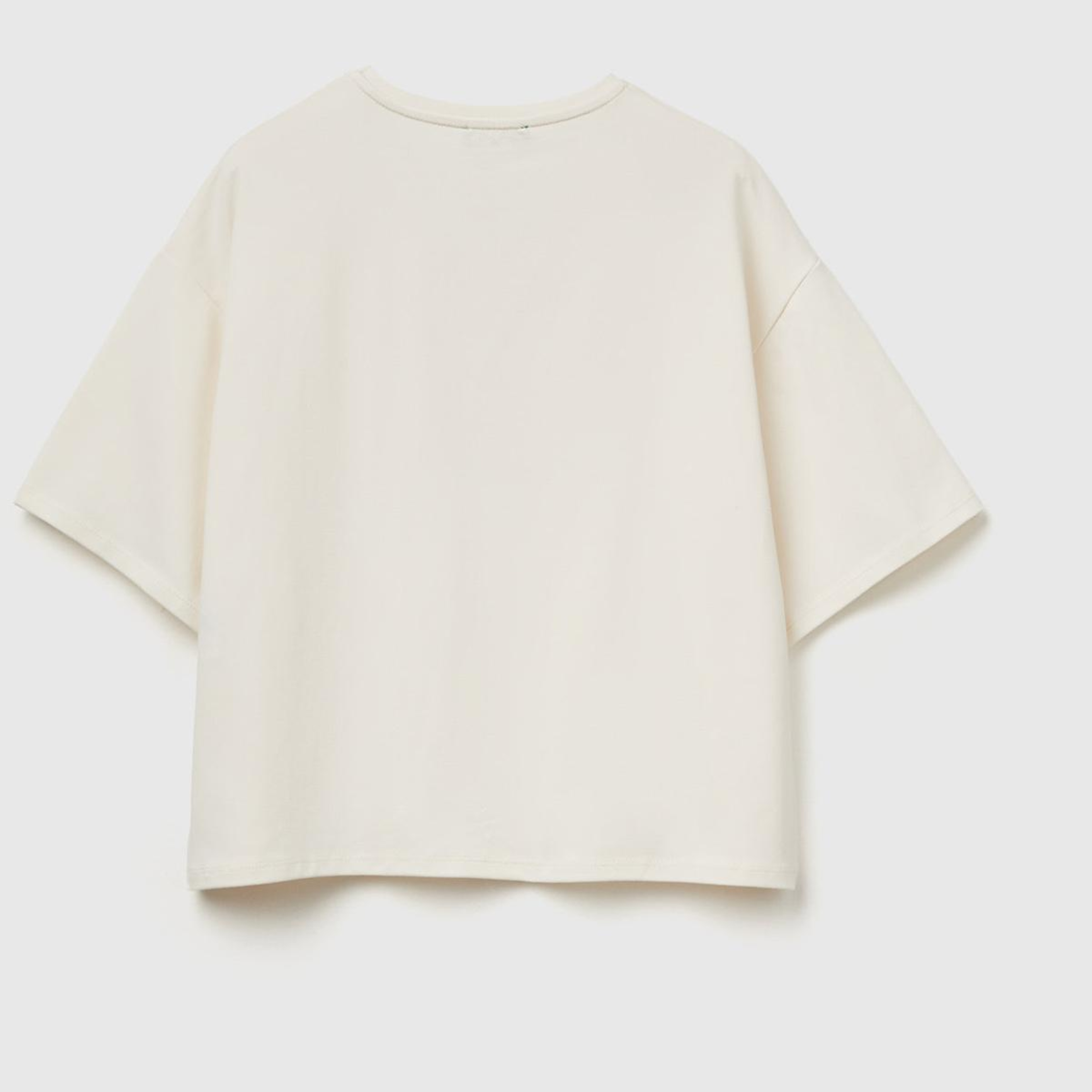 Kadın Krem Koton Karışımlı Çiçek Aplikeli T-Shirt
