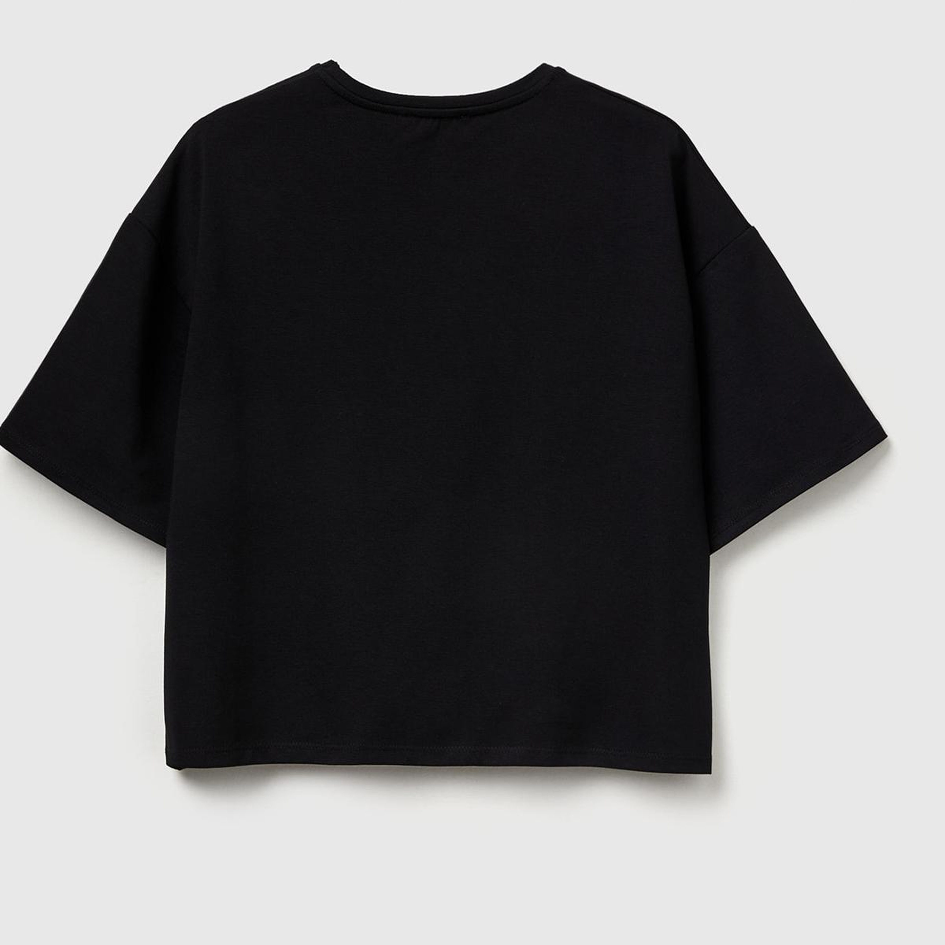 Kadın Siyah Koton Karışımlı Çiçek Aplikeli T-Shirt