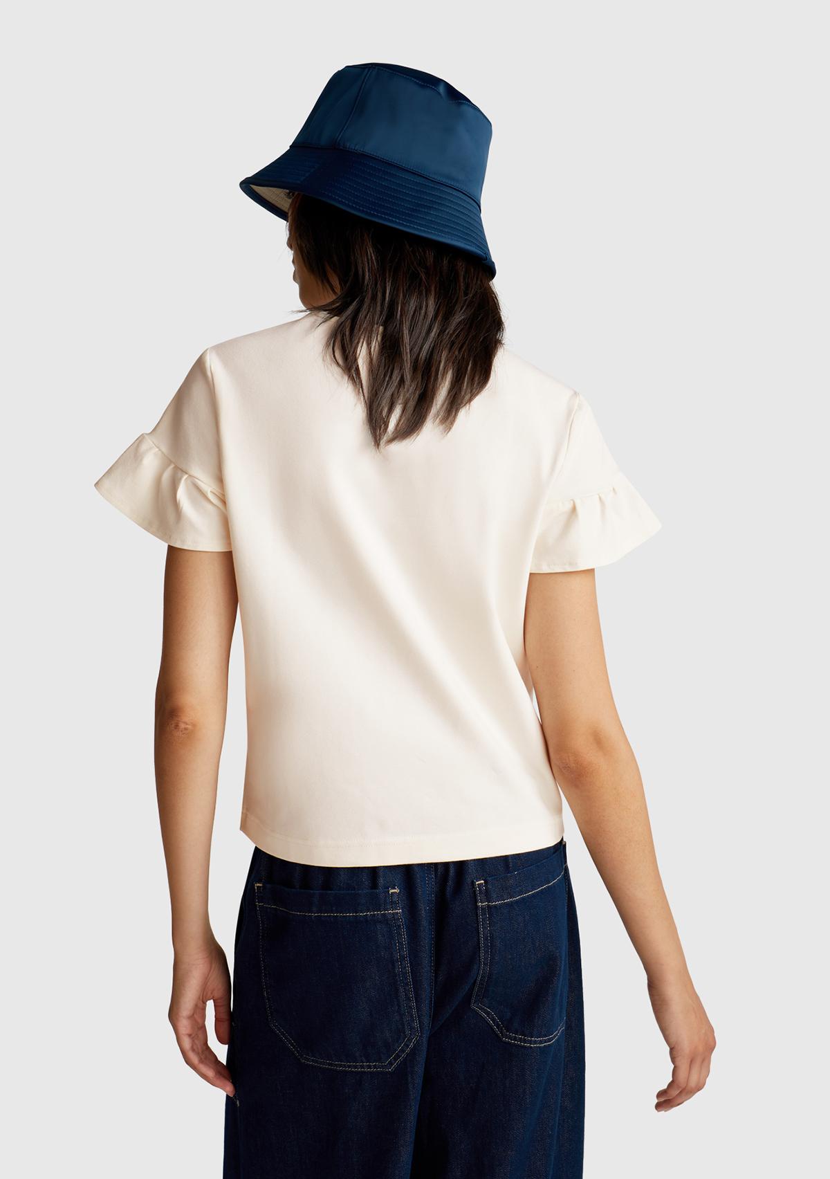 Kadın Krem Koton Karışımlı Kolları Fırfır Detaylı T-Shirt