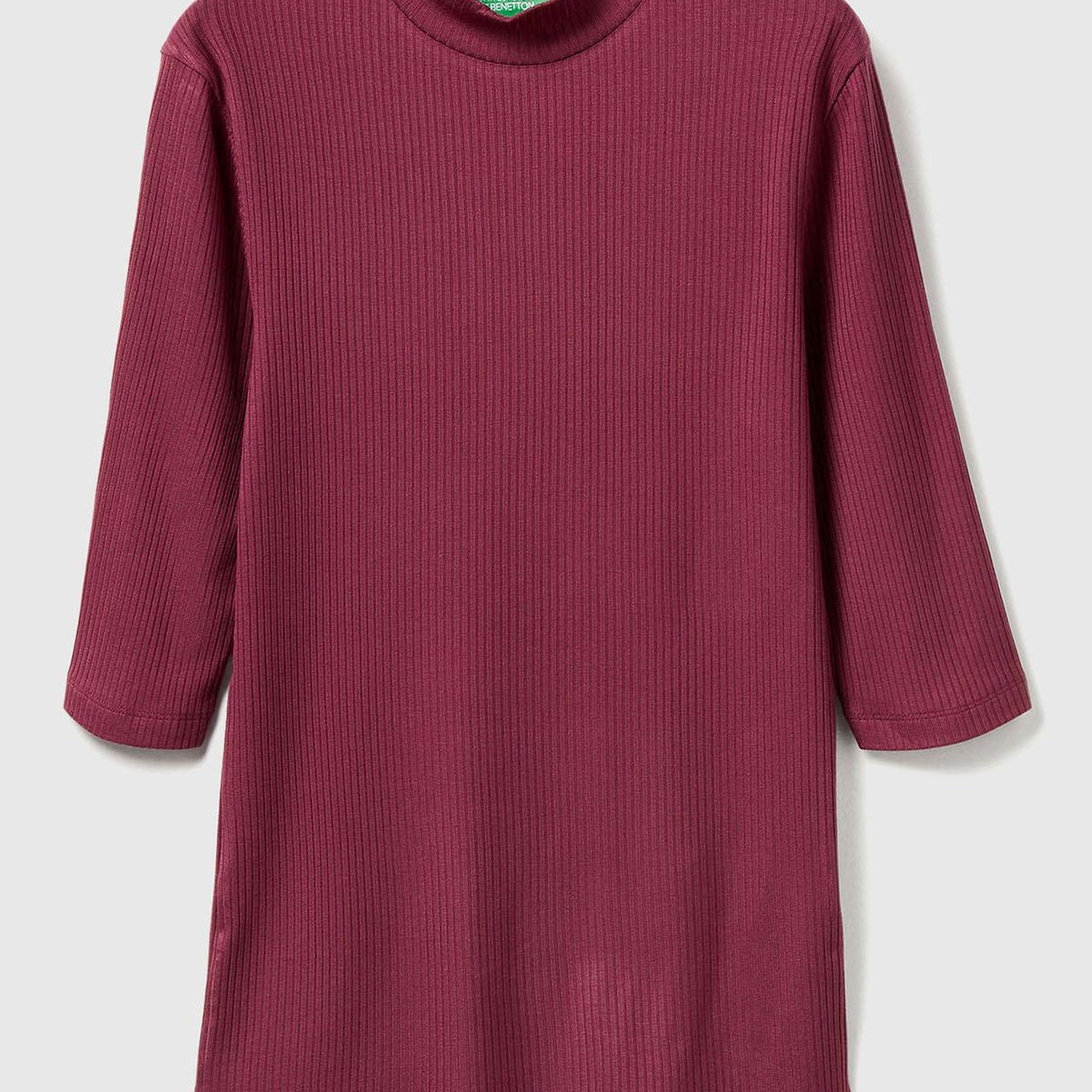 Kadın Mürdüm Liyosel Karşımlı Yarım Kol Slim Fit Dik Yaka T-Shirt