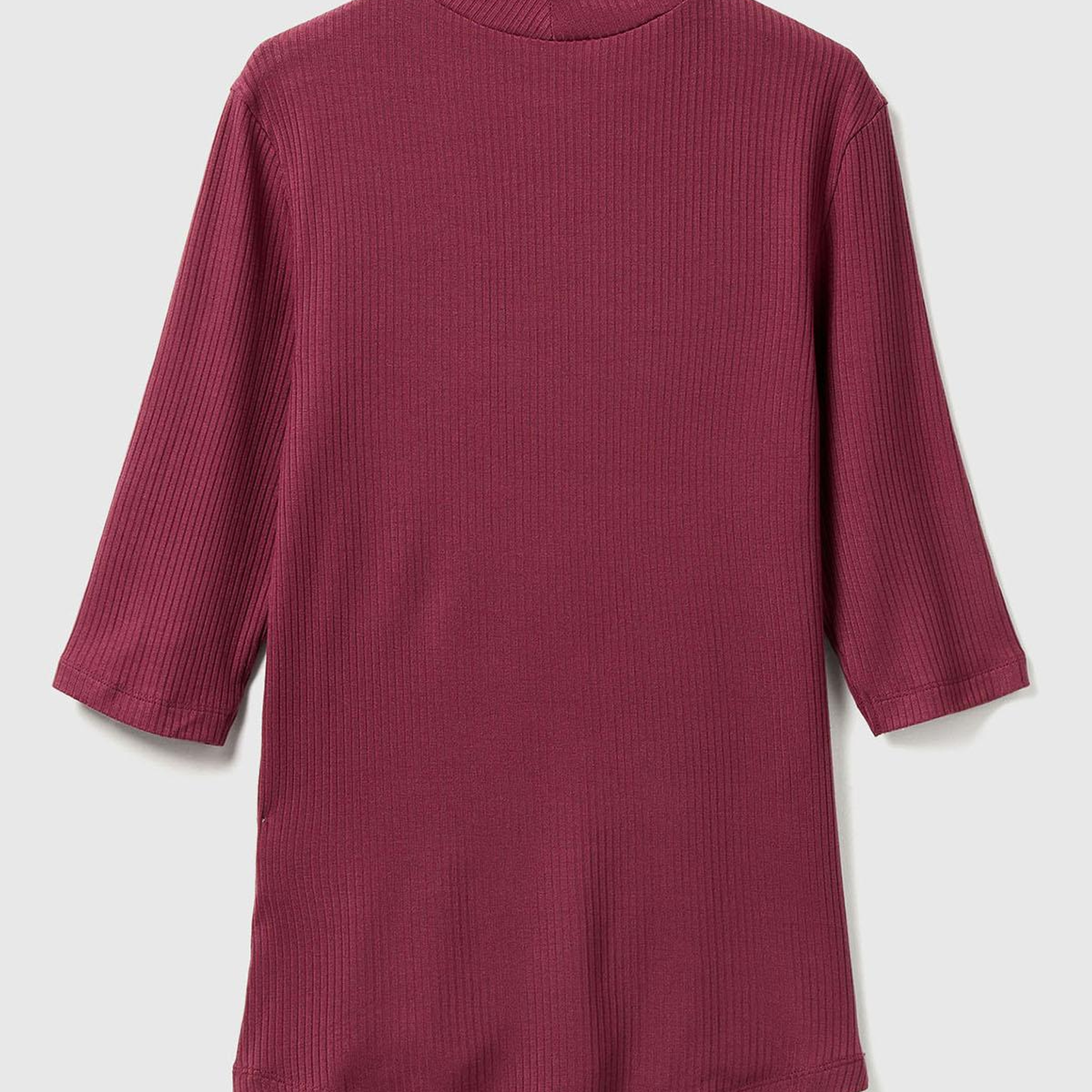 Kadın Mürdüm Liyosel Karşımlı Yarım Kol Slim Fit Dik Yaka T-Shirt