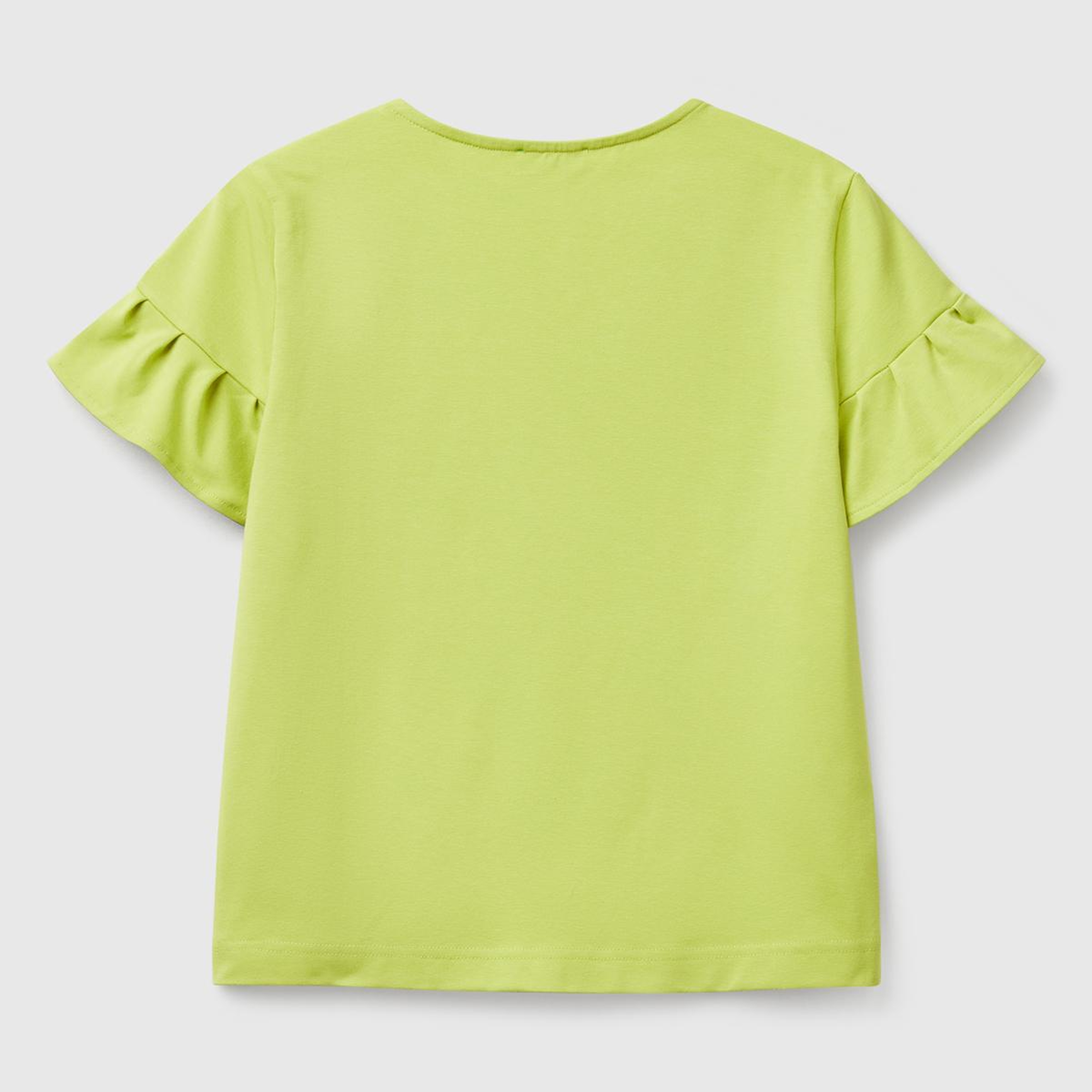 Kadın Açık Yeşil Koton Karışımlı Kolları Fırfır Detaylı T-Shirt