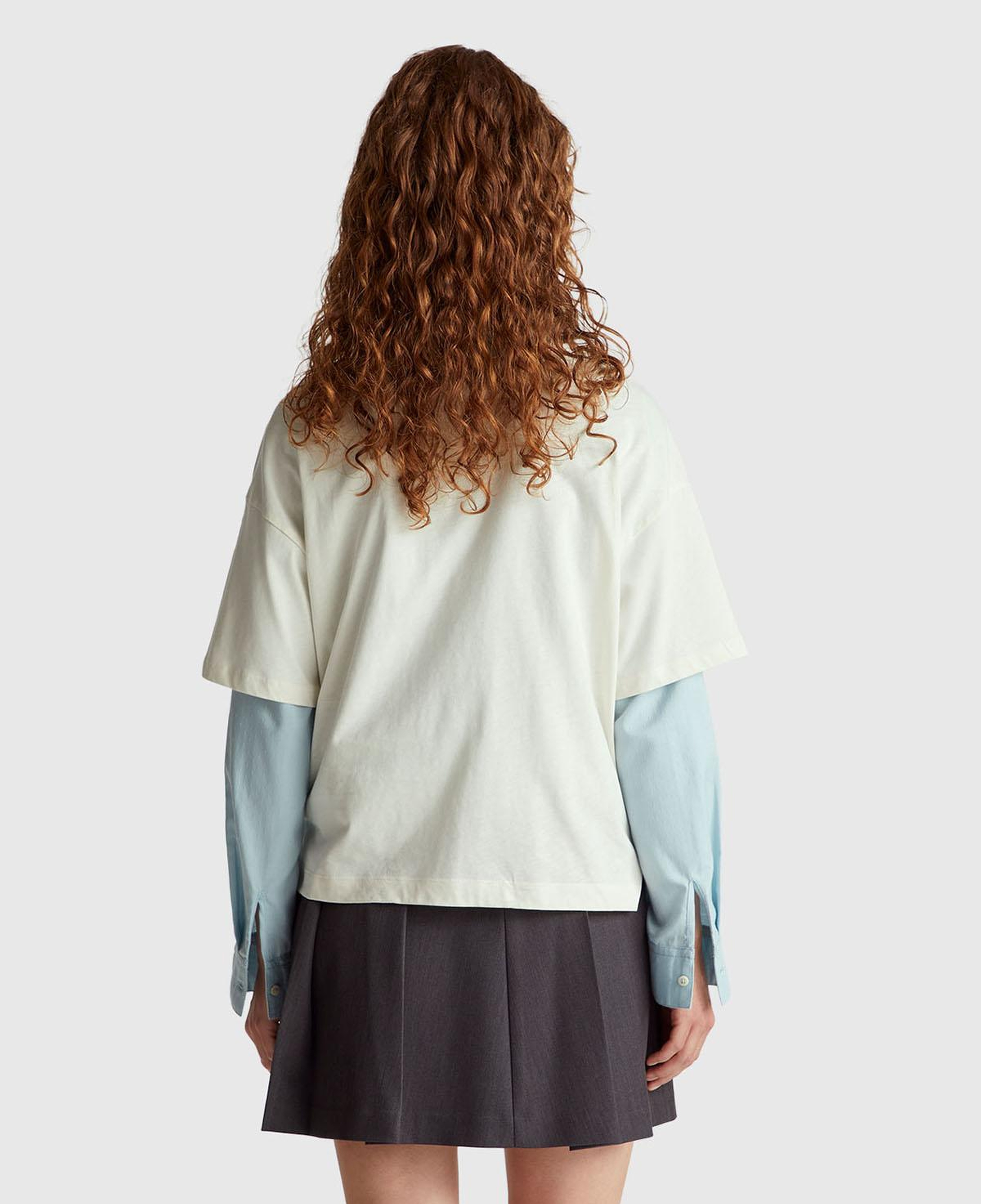 Kadın Krem %100 Pamuk Göğsü Yazı Baskılı Bisiklet Yaka T-Shirt