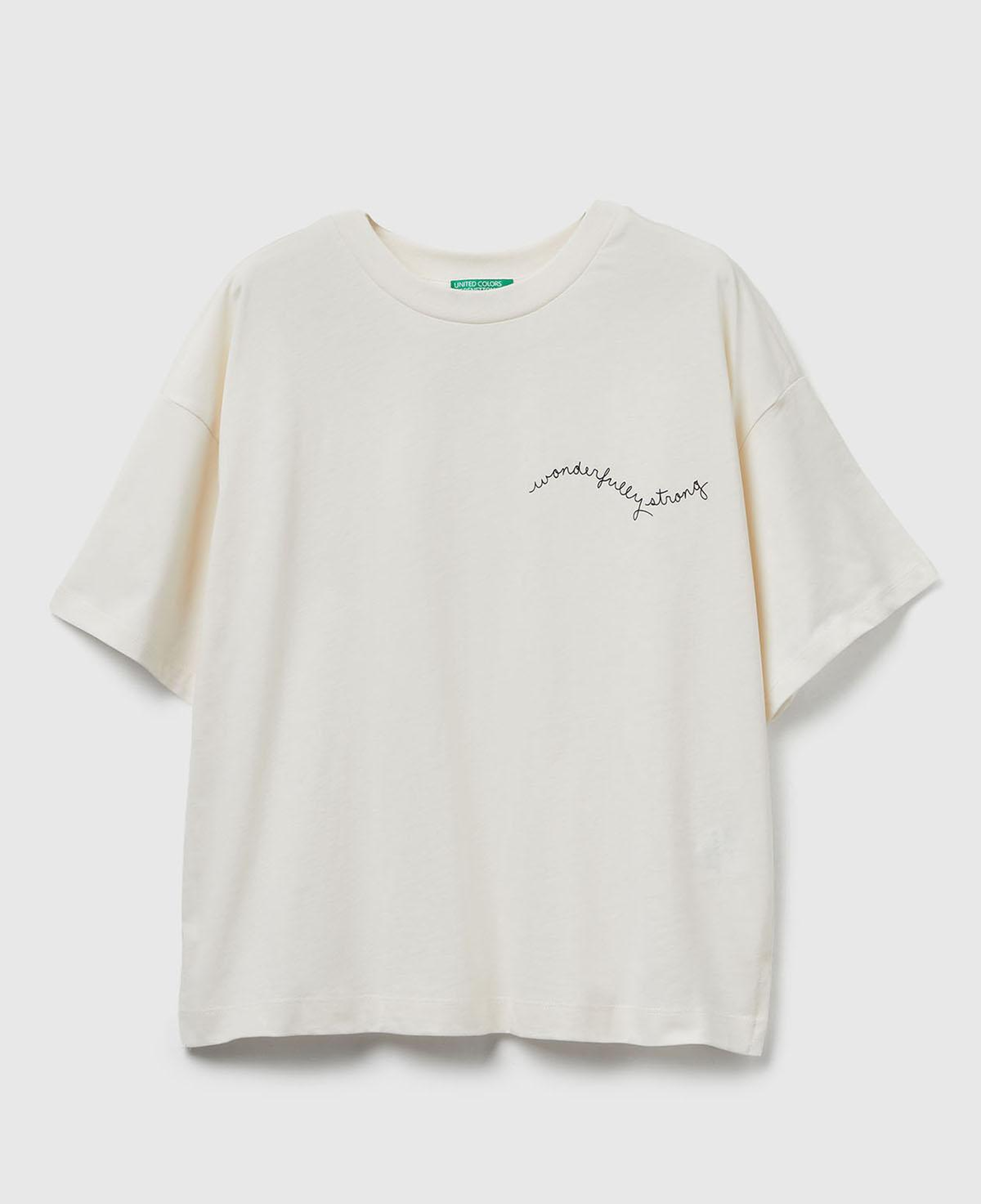 Kadın Krem %100 Pamuk Göğsü Yazı Baskılı Bisiklet Yaka T-Shirt