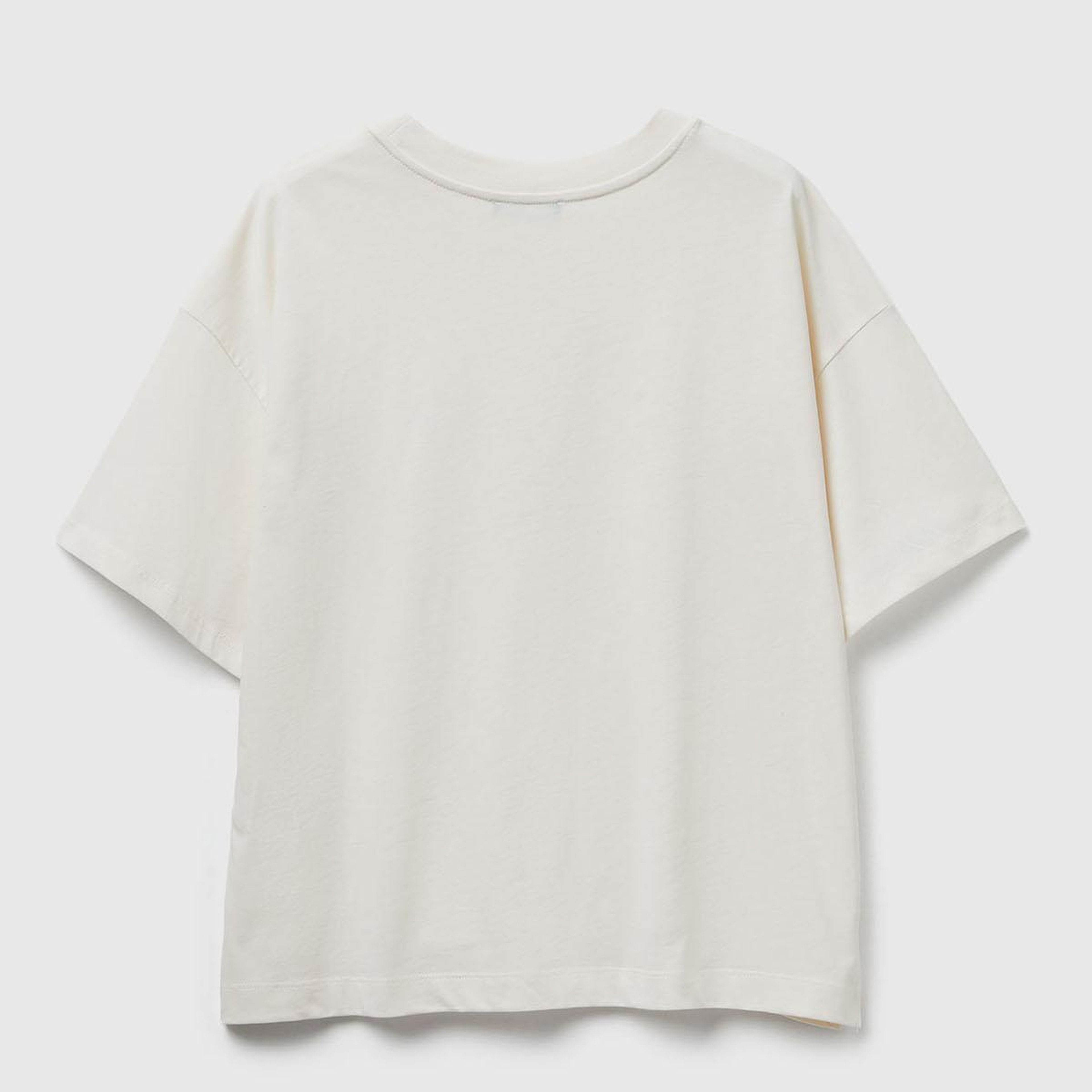 Kadın Krem %100 Pamuk Göğsü Yazı Baskılı Bisiklet Yaka T-Shirt