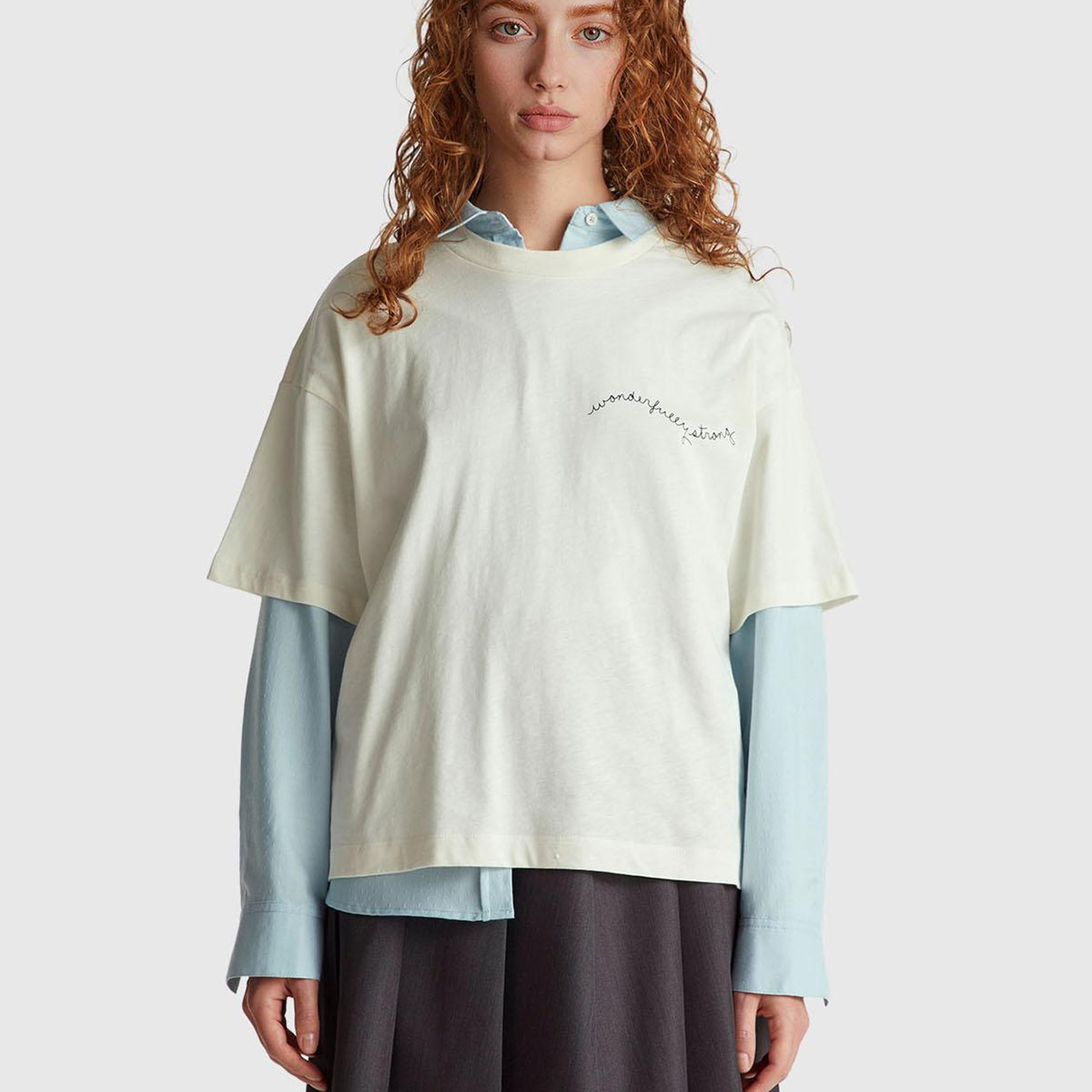Kadın Krem %100 Pamuk Göğsü Yazı Baskılı Bisiklet Yaka T-Shirt