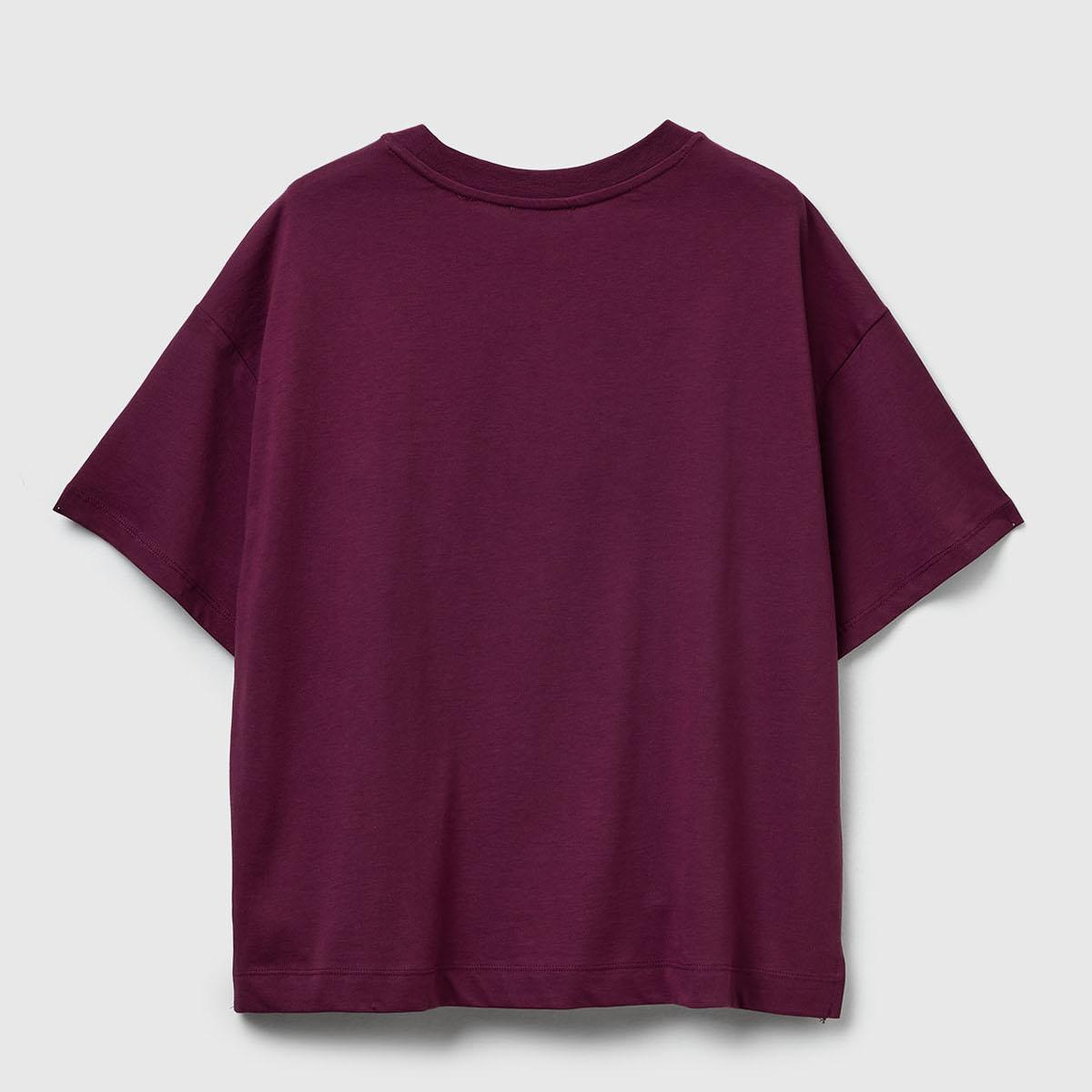 Kadın Mürdüm %100 Pamuk Göğsü Yazı Baskılı Bisiklet Yaka T-Shirt