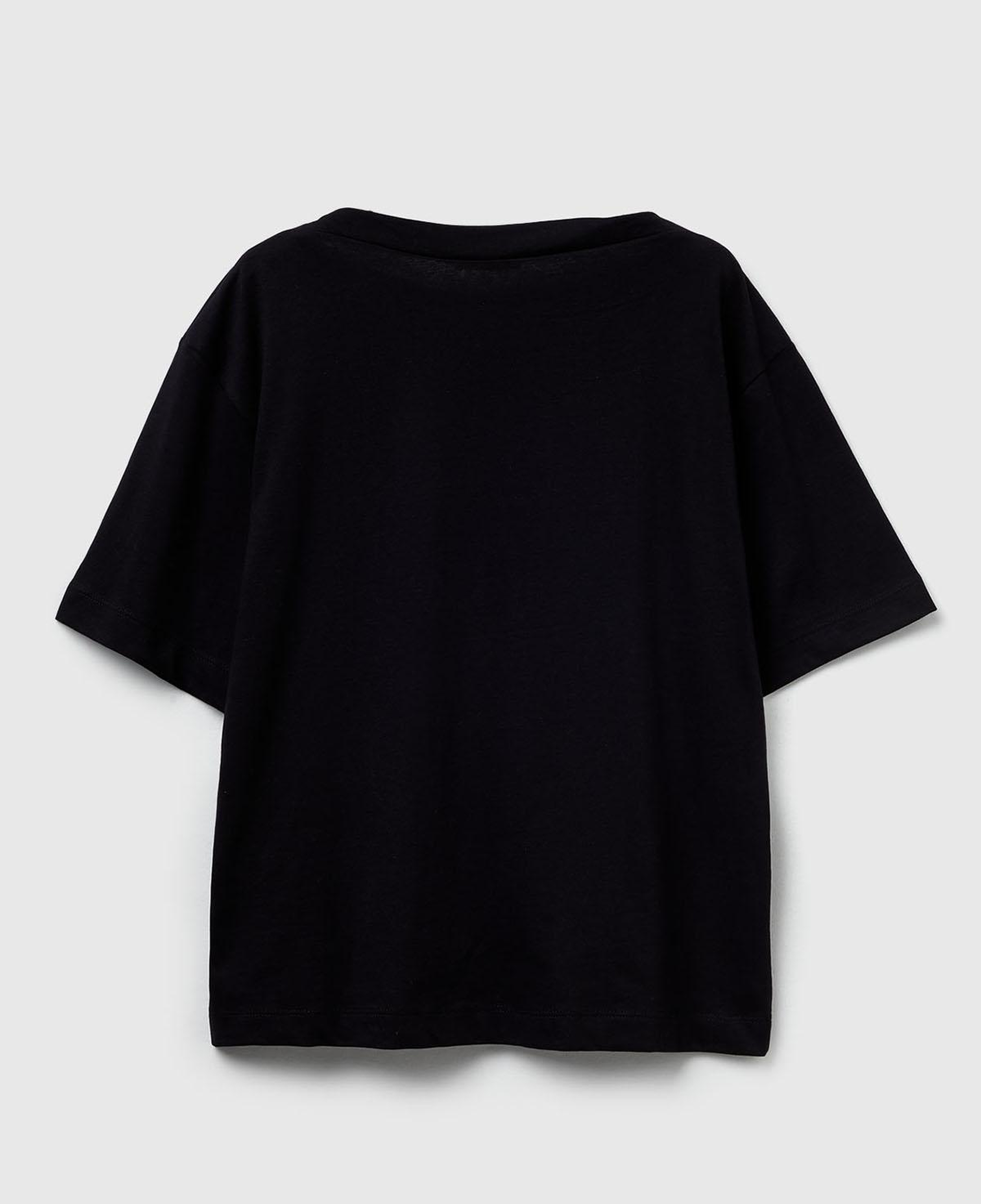 Kadın Siyah %100 Pamuk Önü Yazı İşlemeli Kayık Yaka T-Shirt