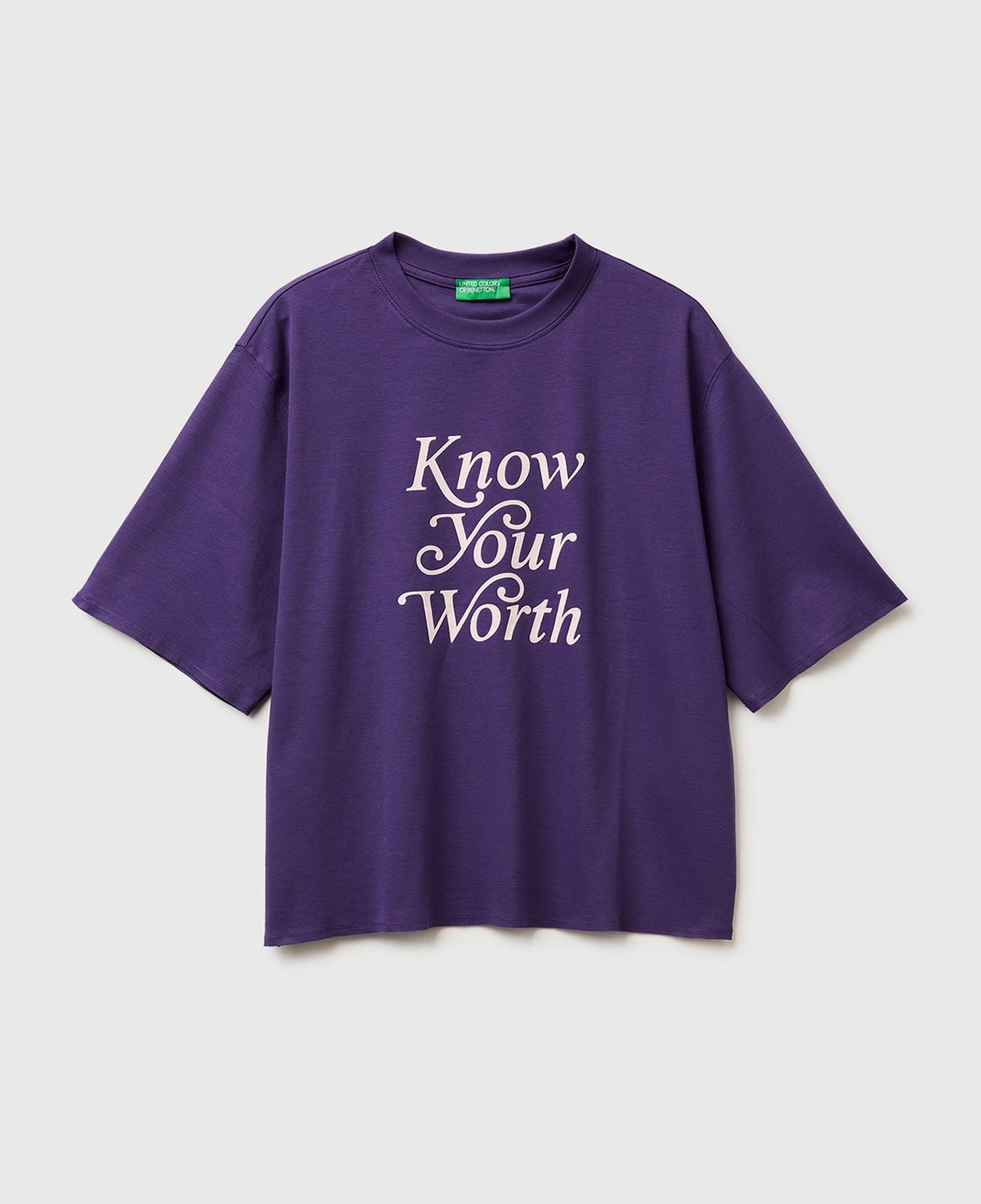 Kadın Mor %100 Pamuk Önü Yazı Baskılı Bisiklet Yaka T-Shirt