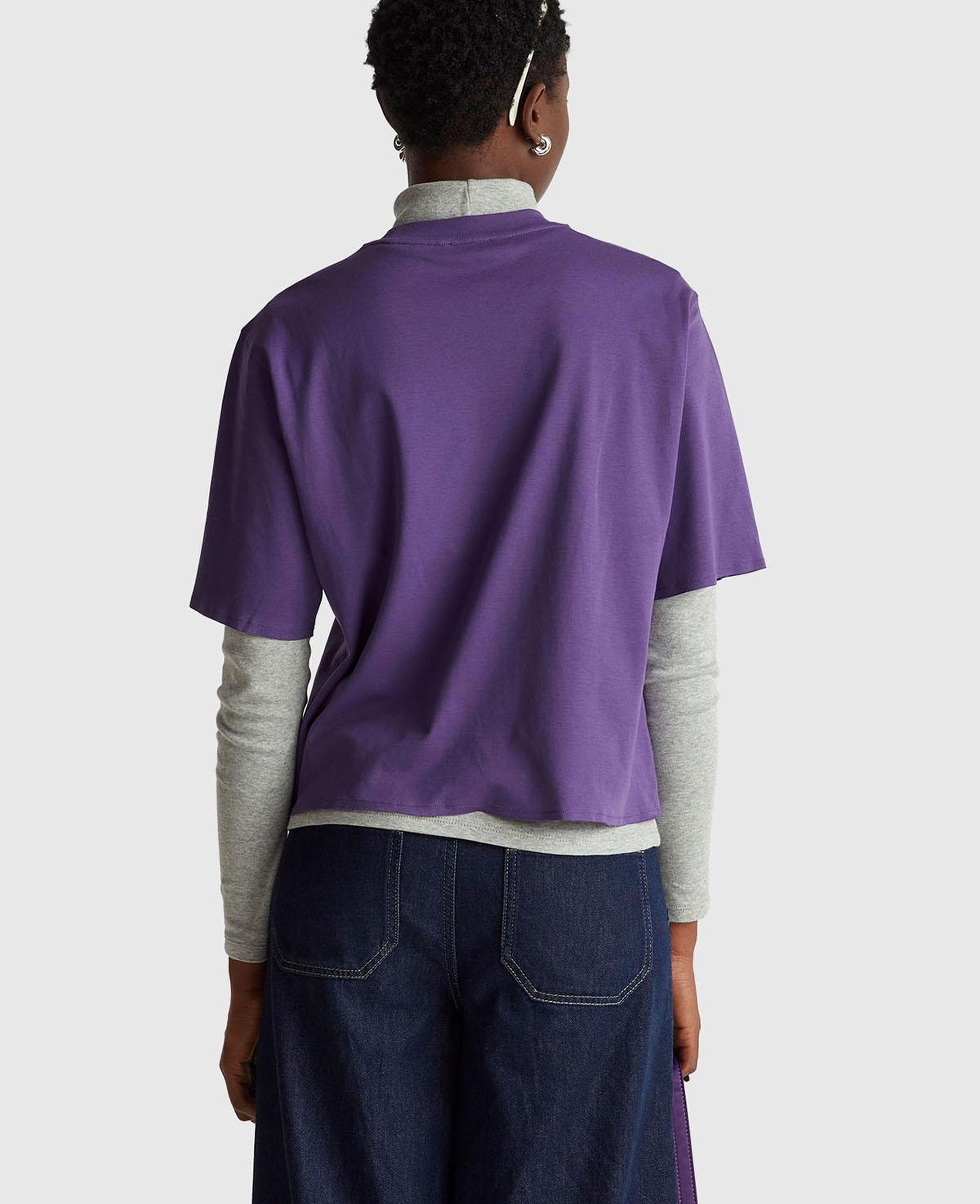 Kadın Mor %100 Pamuk Önü Yazı Baskılı Bisiklet Yaka T-Shirt