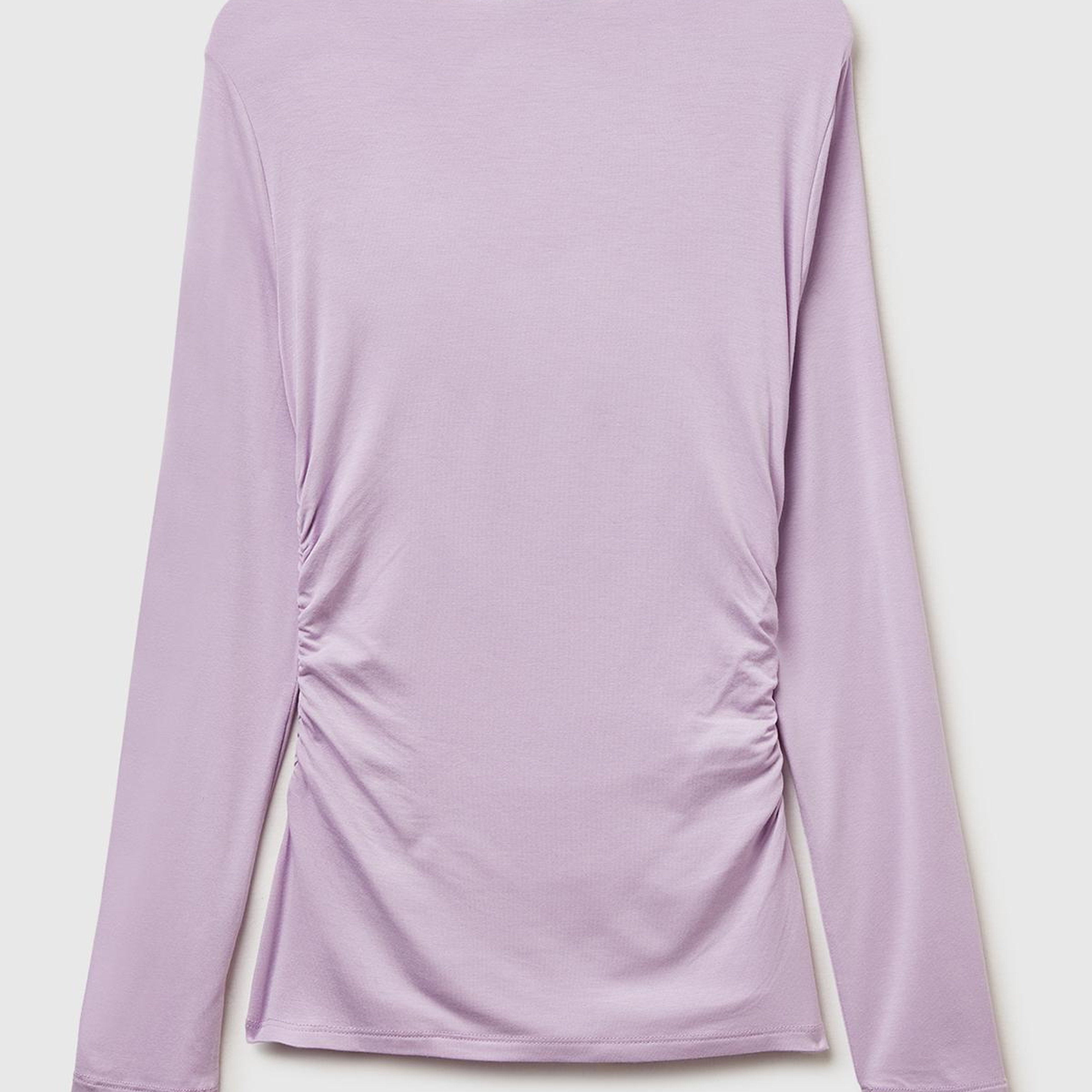 Kadın Lila Modal Karışımlı Slim Fit Kayık Yaka Uzun Kollu T-Shirt