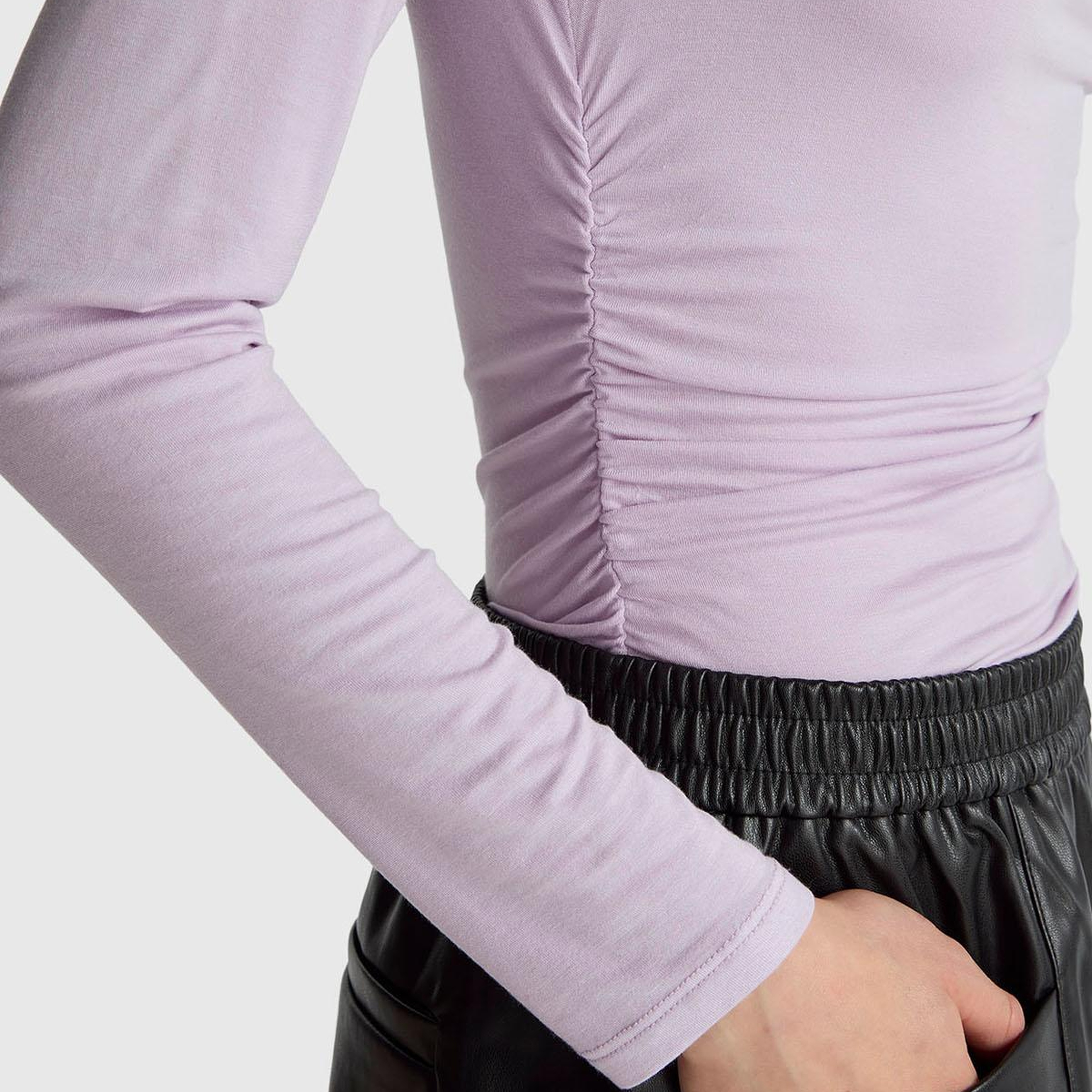 Kadın Lila Modal Karışımlı Slim Fit Kayık Yaka Uzun Kollu T-Shirt