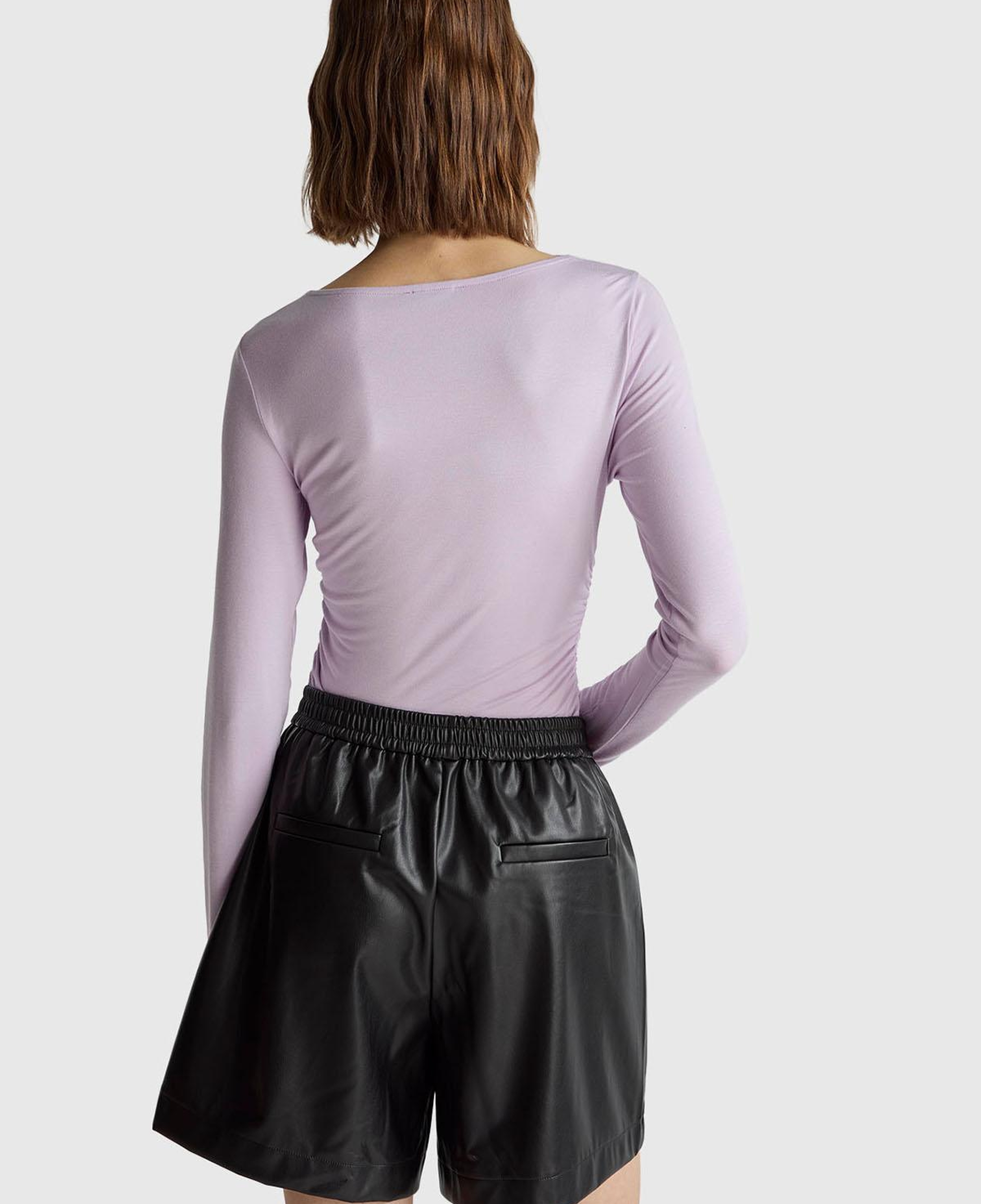 Kadın Lila Modal Karışımlı Slim Fit Kayık Yaka Uzun Kollu T-Shirt
