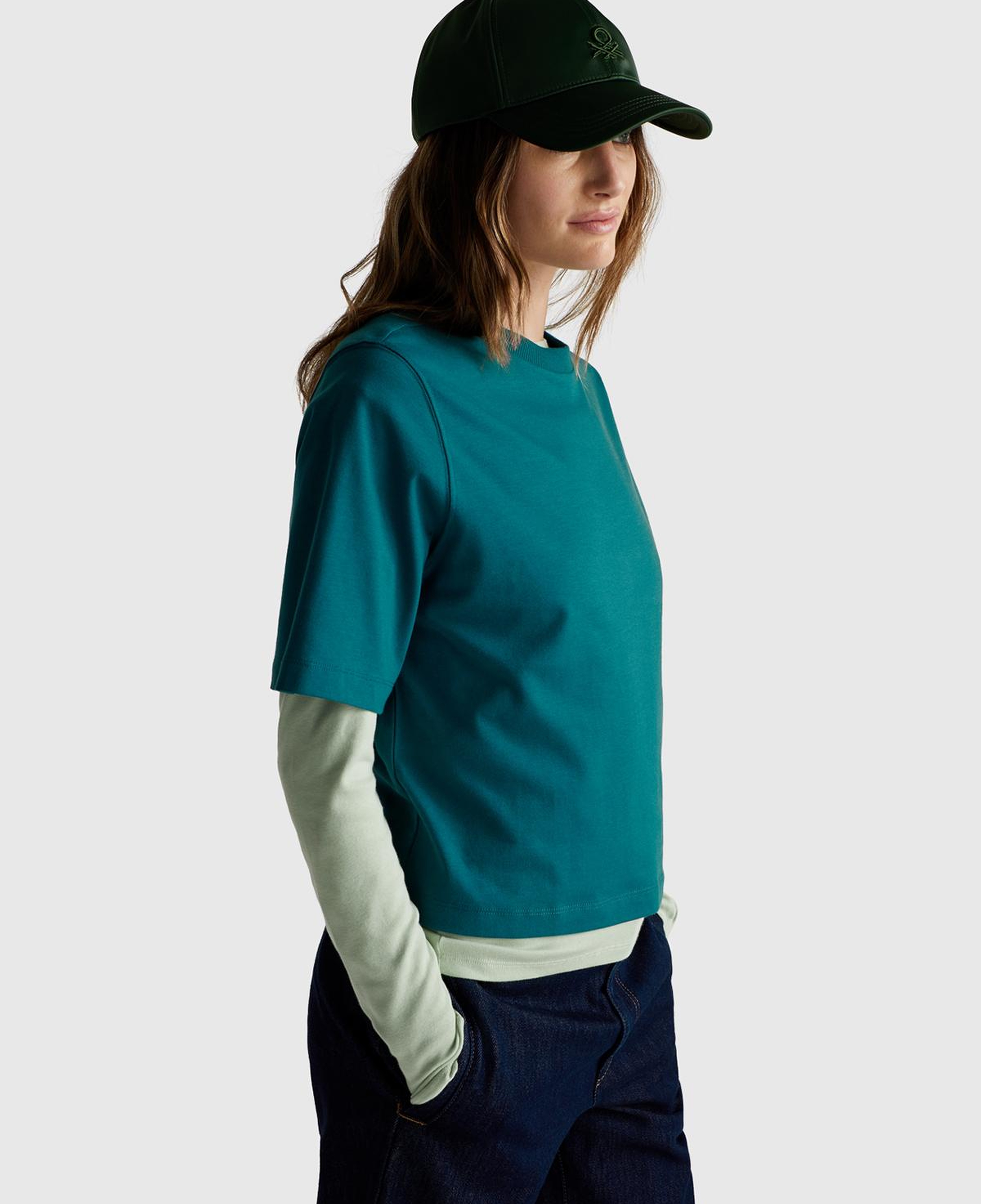 Kadın Koyu Yeşil %100 Koton Boxy Fit T-Shirt