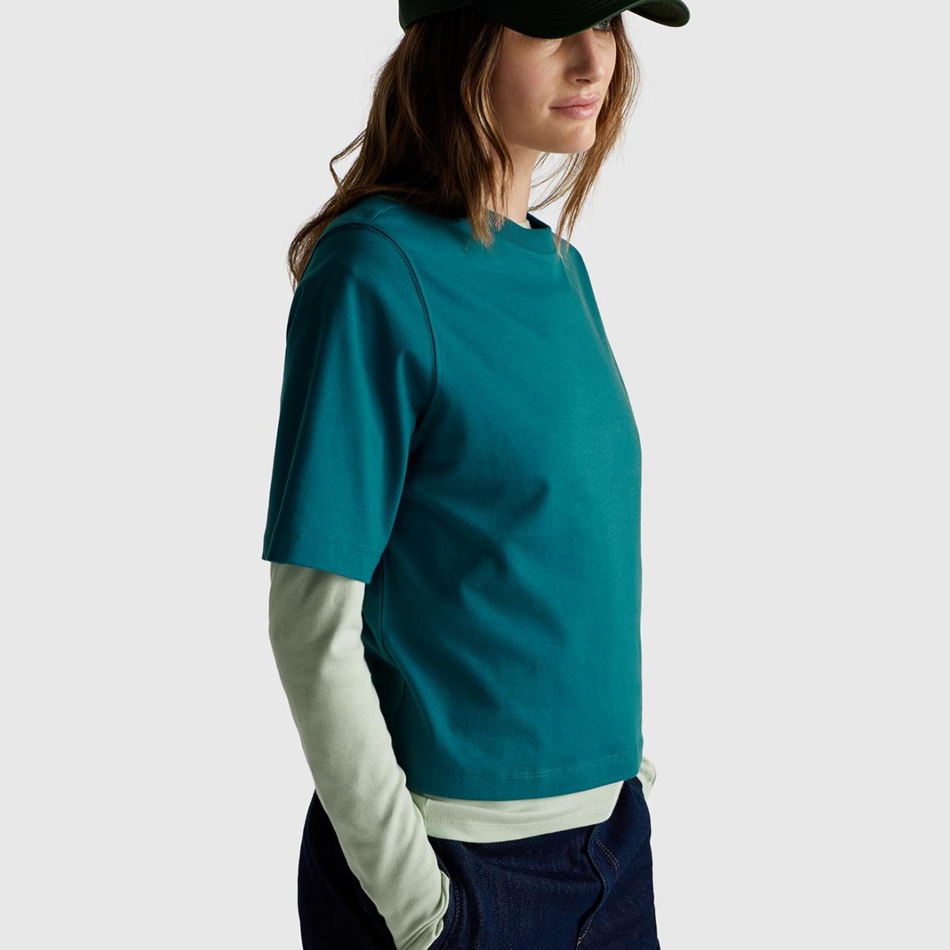 Kadın Koyu Yeşil %100 Koton Boxy Fit T-Shirt