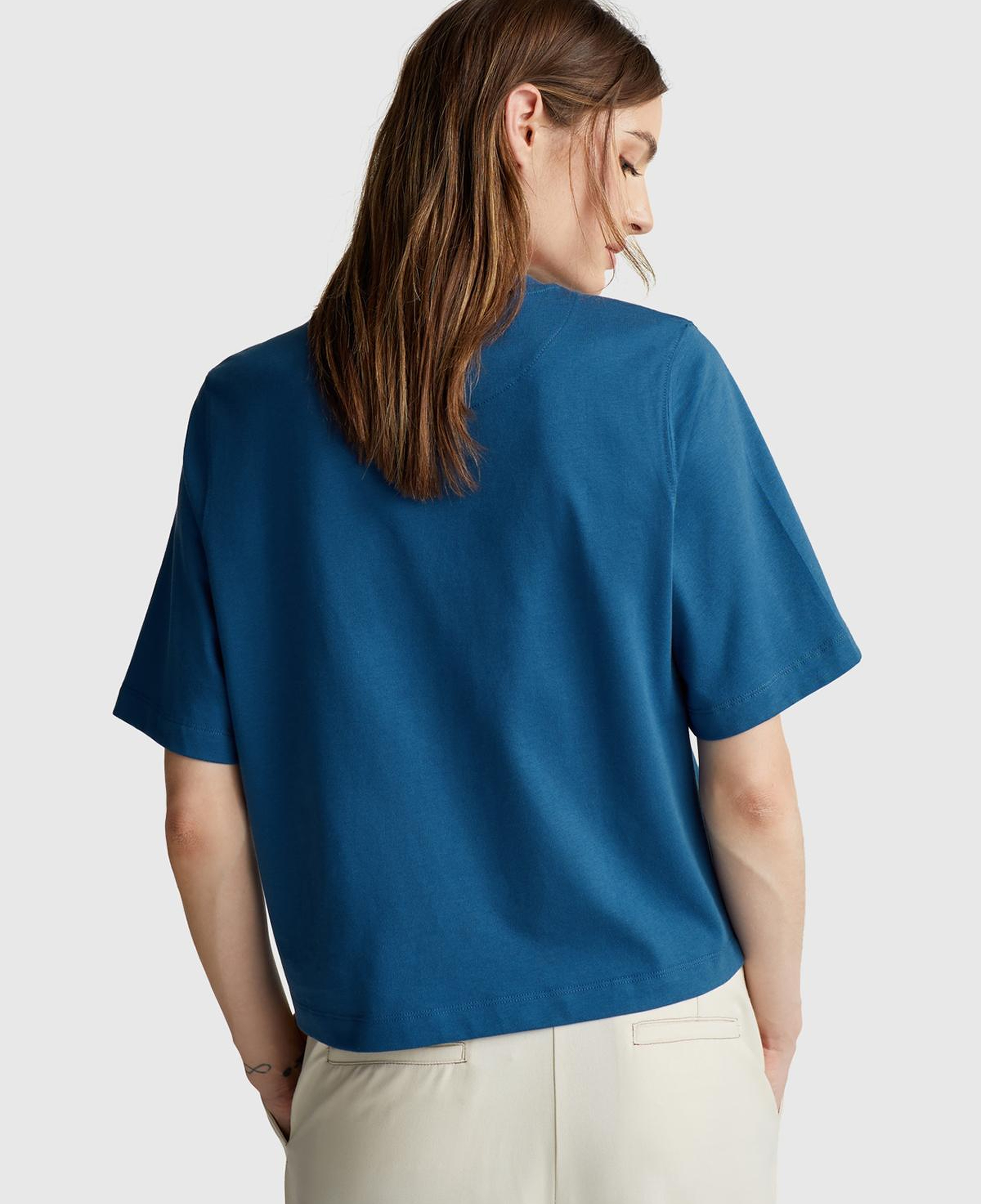 Kadın İndigo Mavisi %100 Koton Boxy Fit T-Shirt