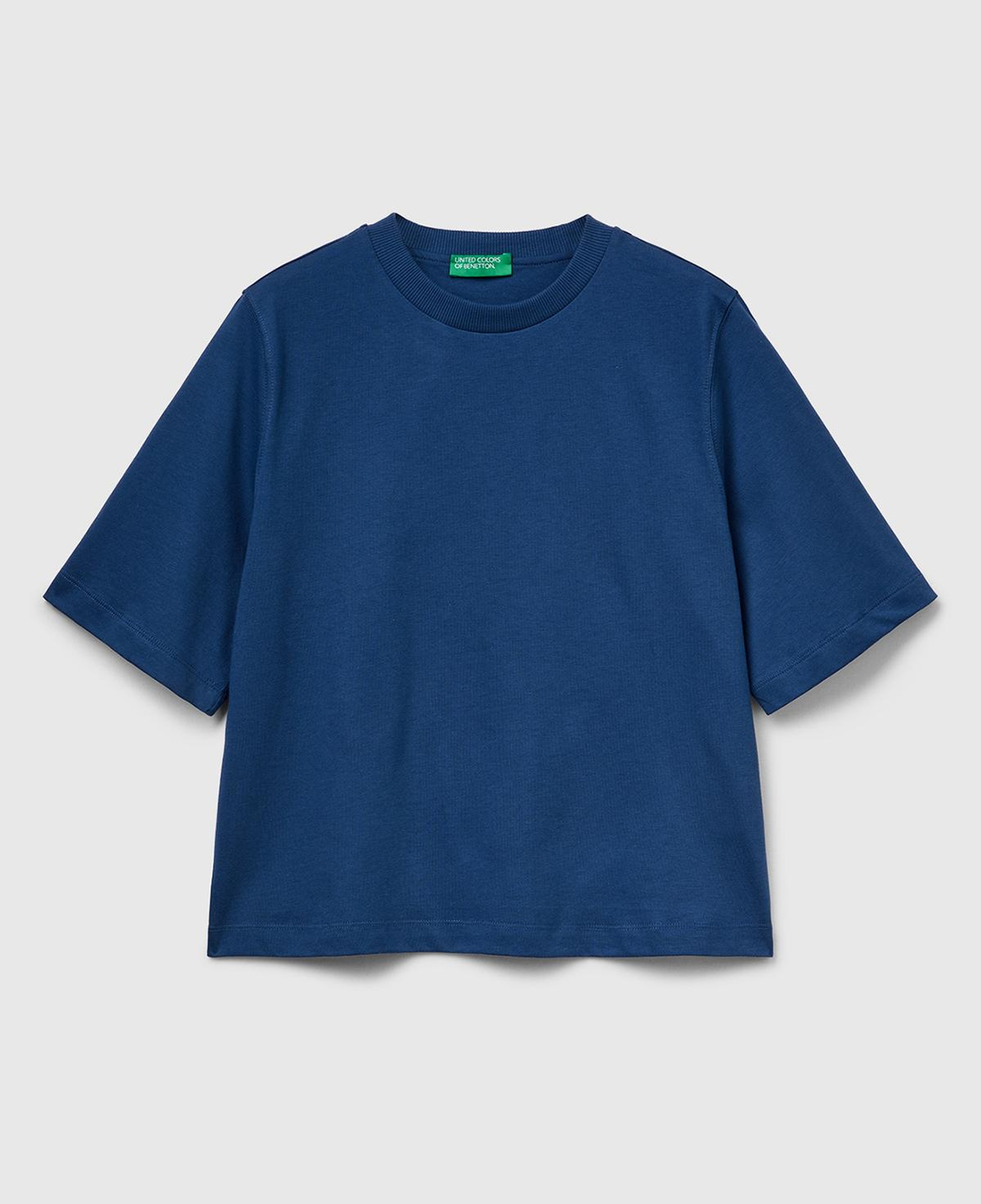 Kadın İndigo Mavisi %100 Koton Boxy Fit T-Shirt
