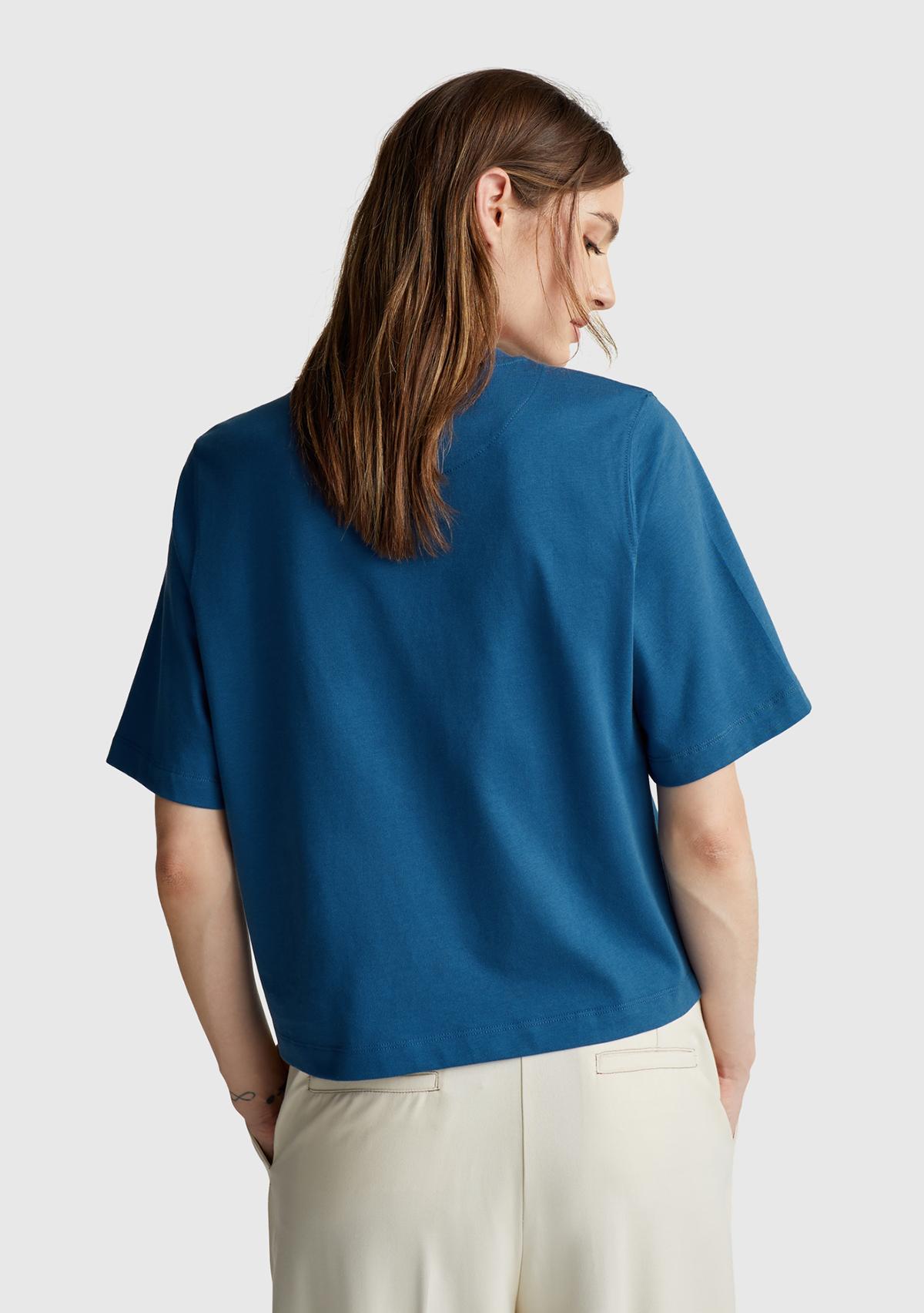 Kadın İndigo Mavisi %100 Koton Boxy Fit T-Shirt
