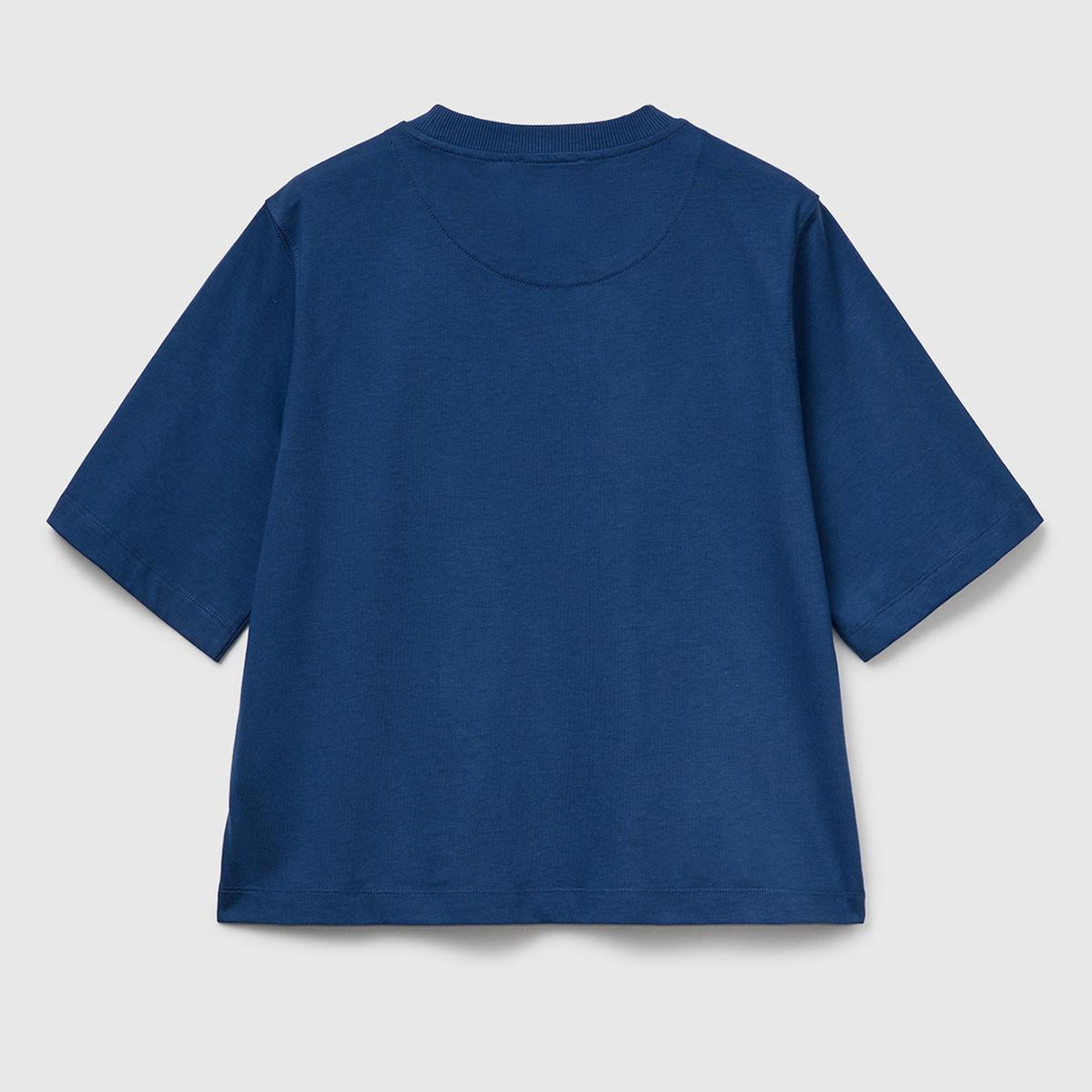 Kadın İndigo Mavisi %100 Koton Boxy Fit T-Shirt