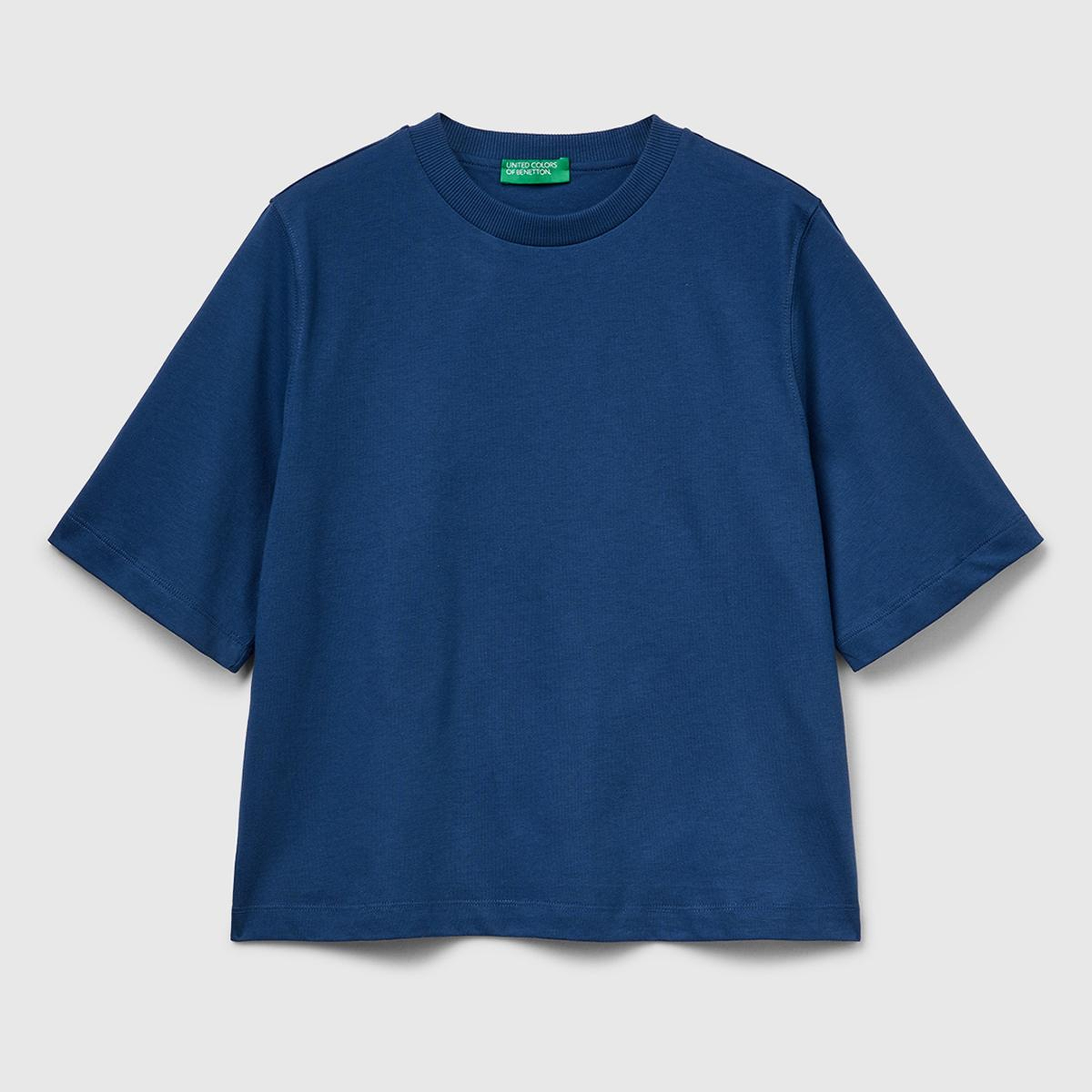 Kadın İndigo Mavisi %100 Koton Boxy Fit T-Shirt