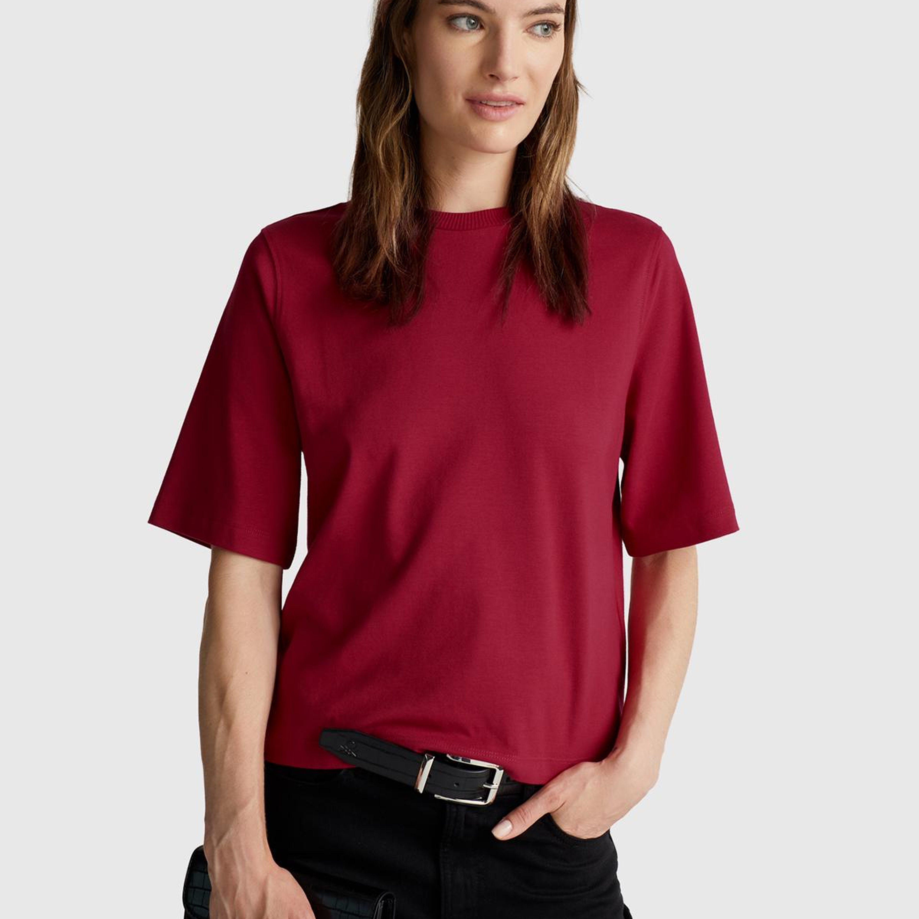 Kadın Fuşya %100 Koton Boxy Fit T-Shirt