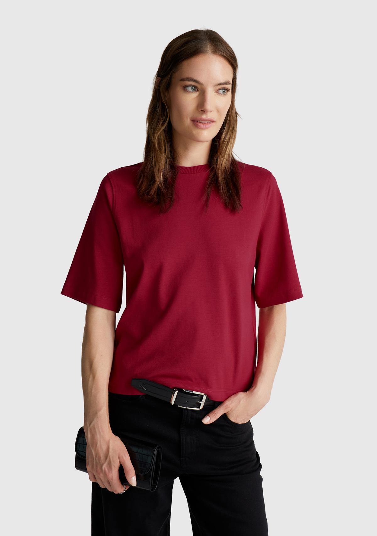 Kadın Fuşya %100 Koton Boxy Fit T-Shirt