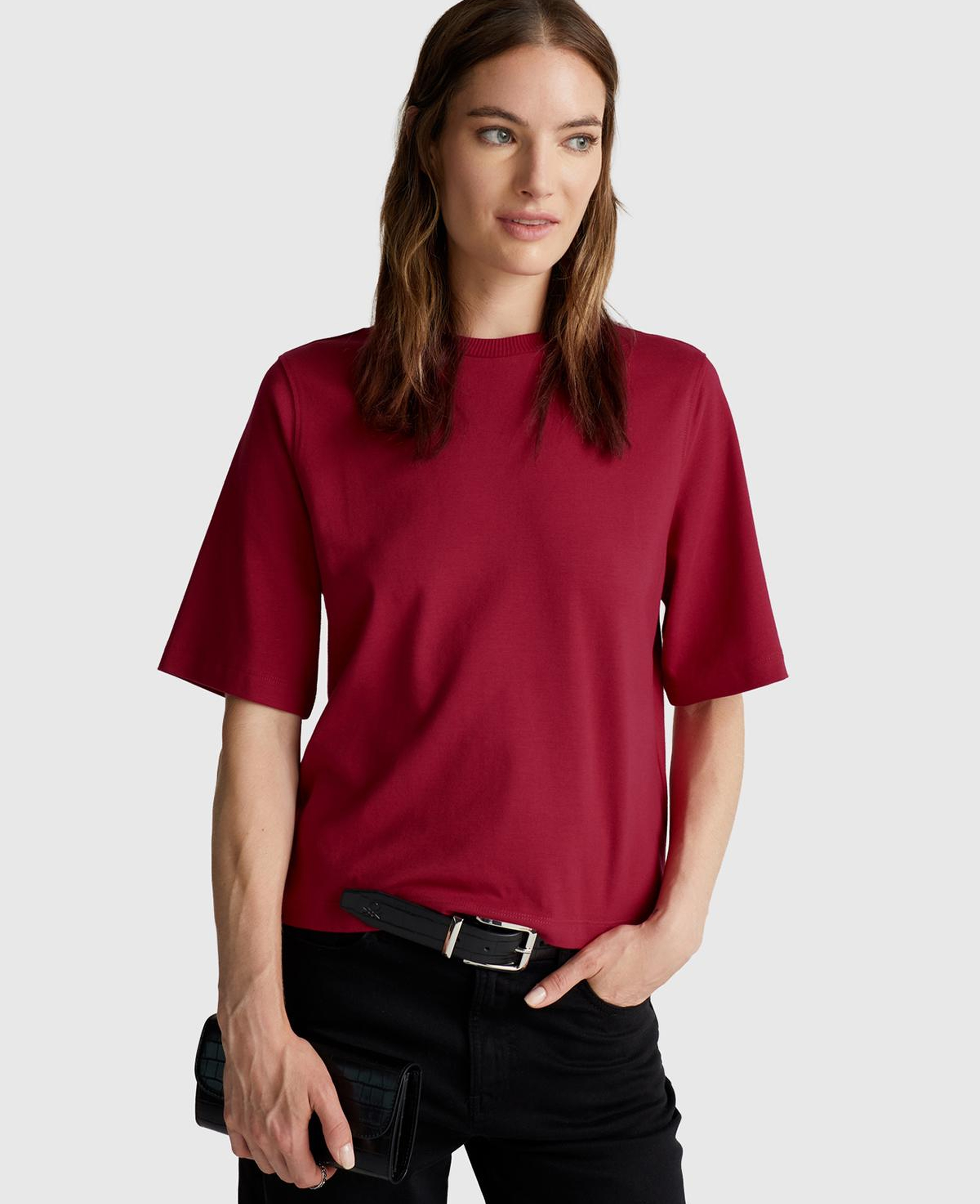 Kadın Fuşya %100 Koton Boxy Fit T-Shirt
