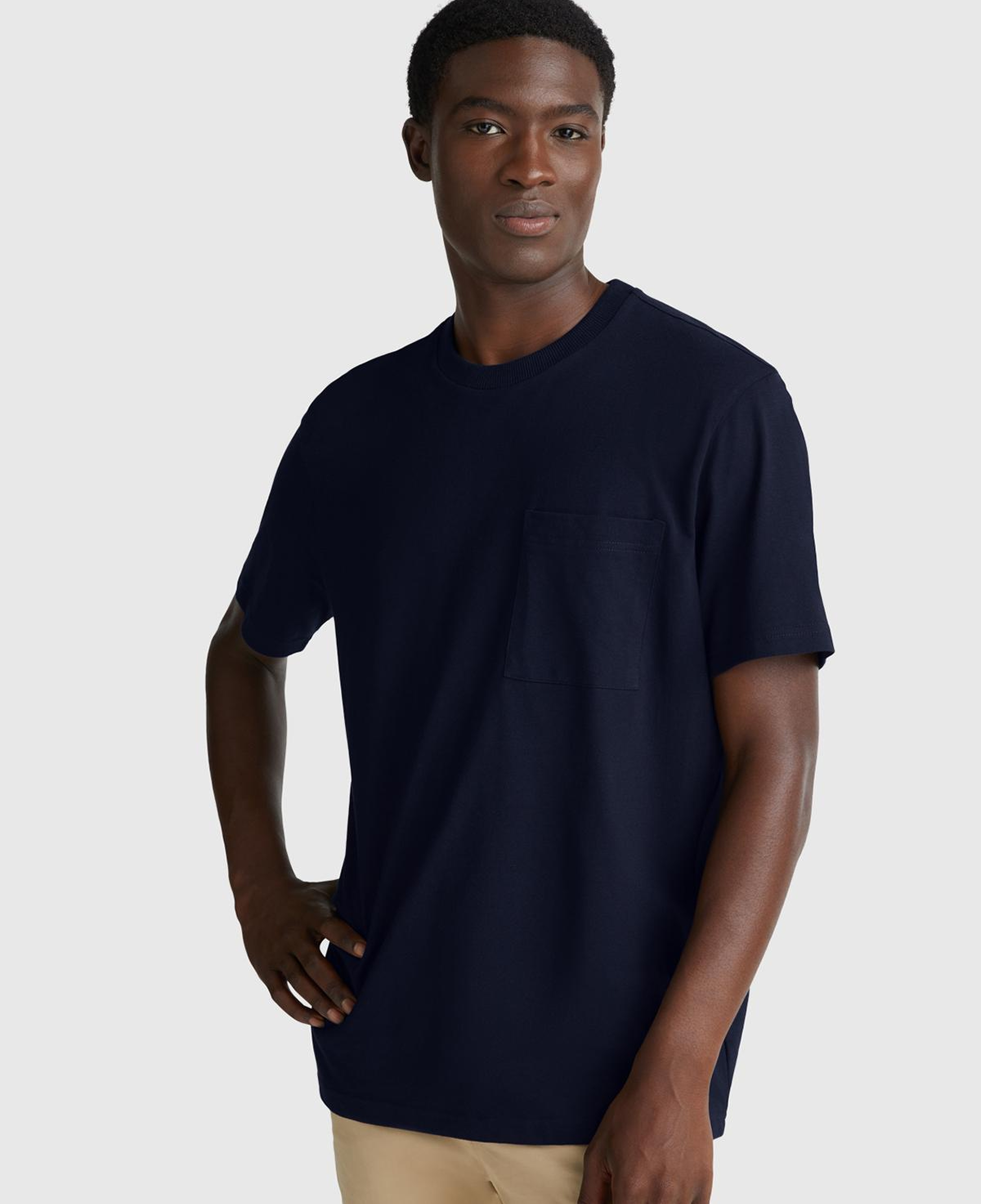 Erkek Lacivert %100 Pamuk Yama Cep Detaylı Oversize T-Shirt