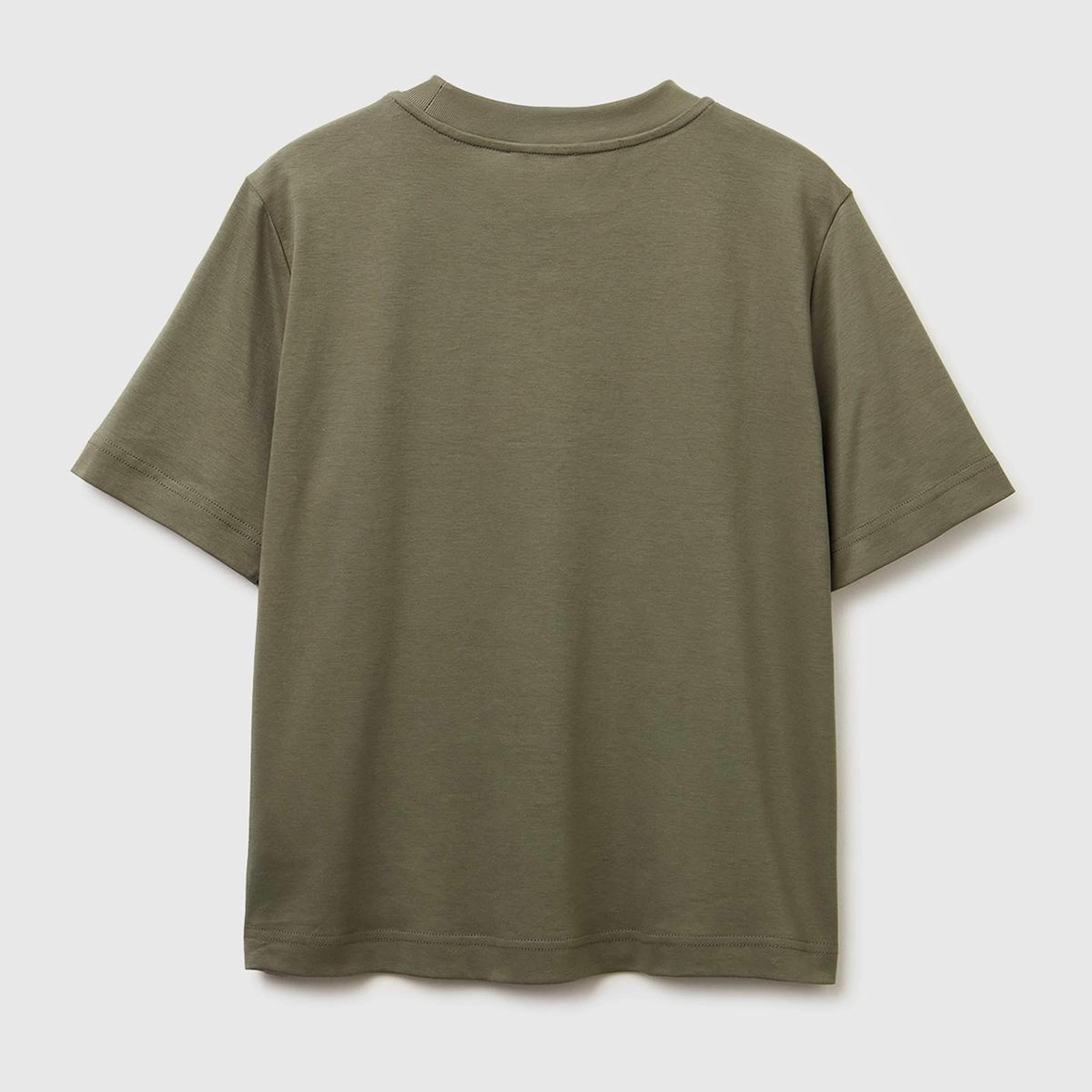 Kadın Haki %100 Pamuk Önü Çiçek İşlemeli Bisiklet Yaka T-Shirt