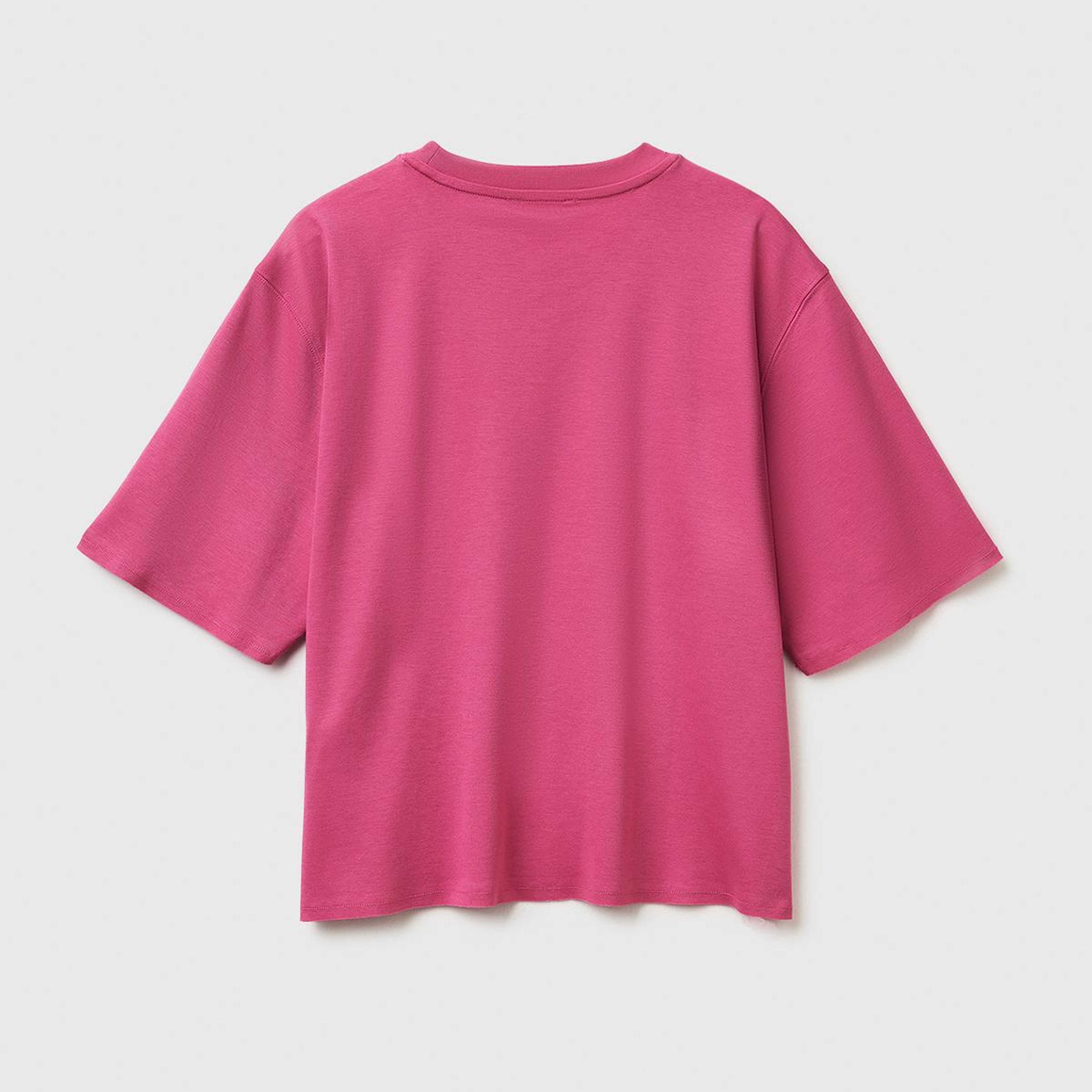 Kadın Koyu Pembe %100 Pamuk Önü Yazı Baskılı Bisiklet Yaka T-Shirt