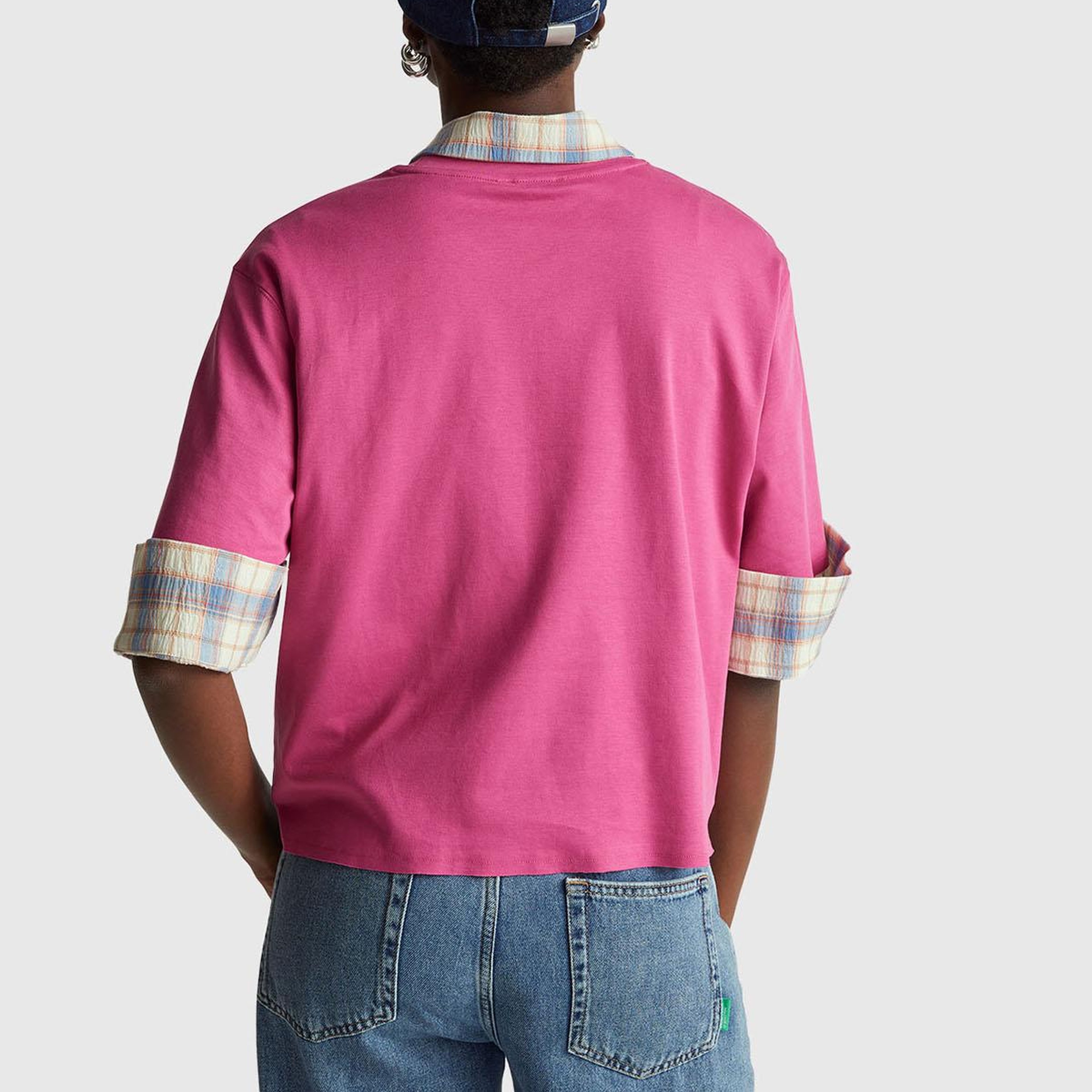 Kadın Koyu Pembe %100 Pamuk Önü Yazı Baskılı Bisiklet Yaka T-Shirt