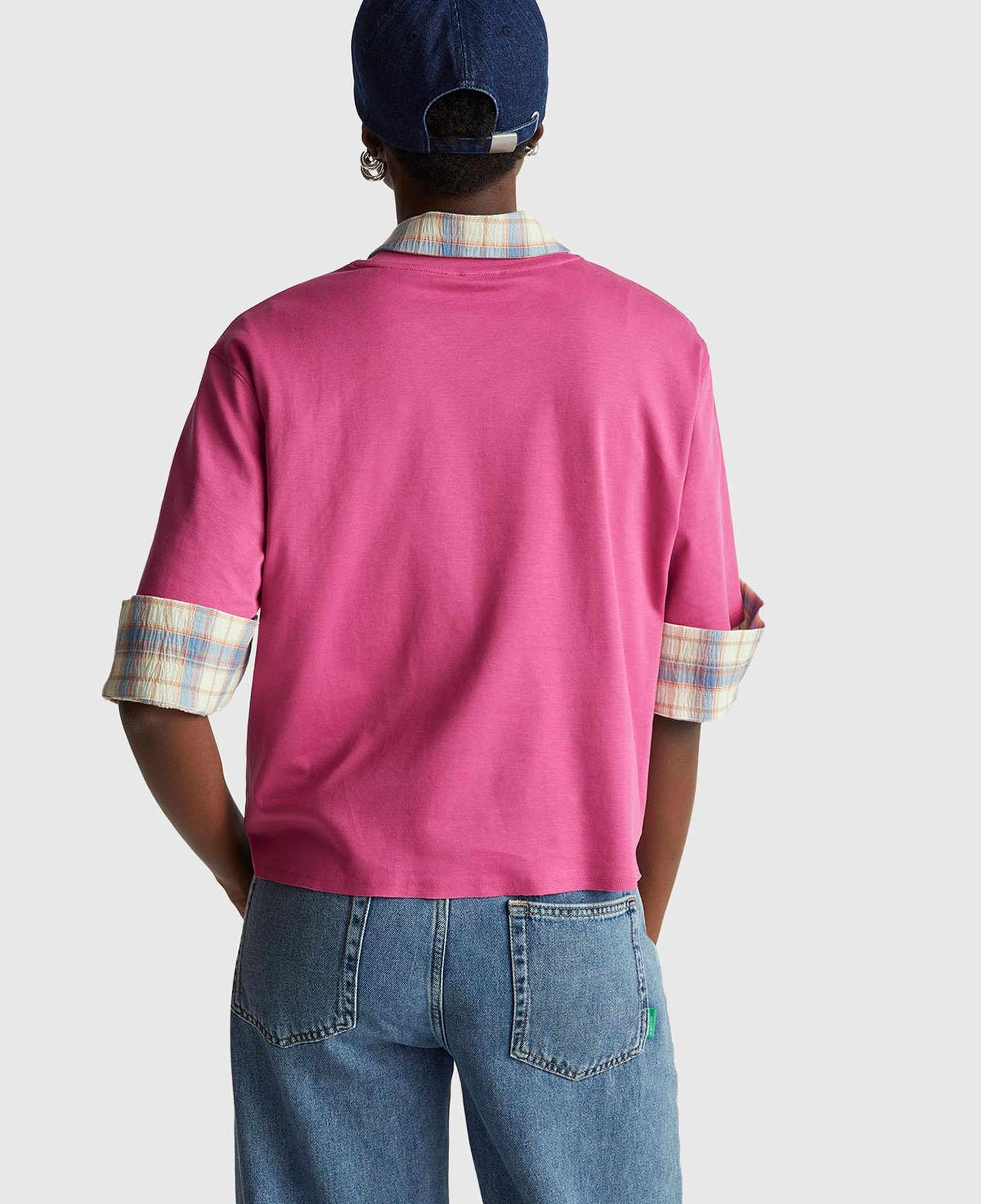 Kadın Koyu Pembe %100 Pamuk Önü Yazı Baskılı Bisiklet Yaka T-Shirt