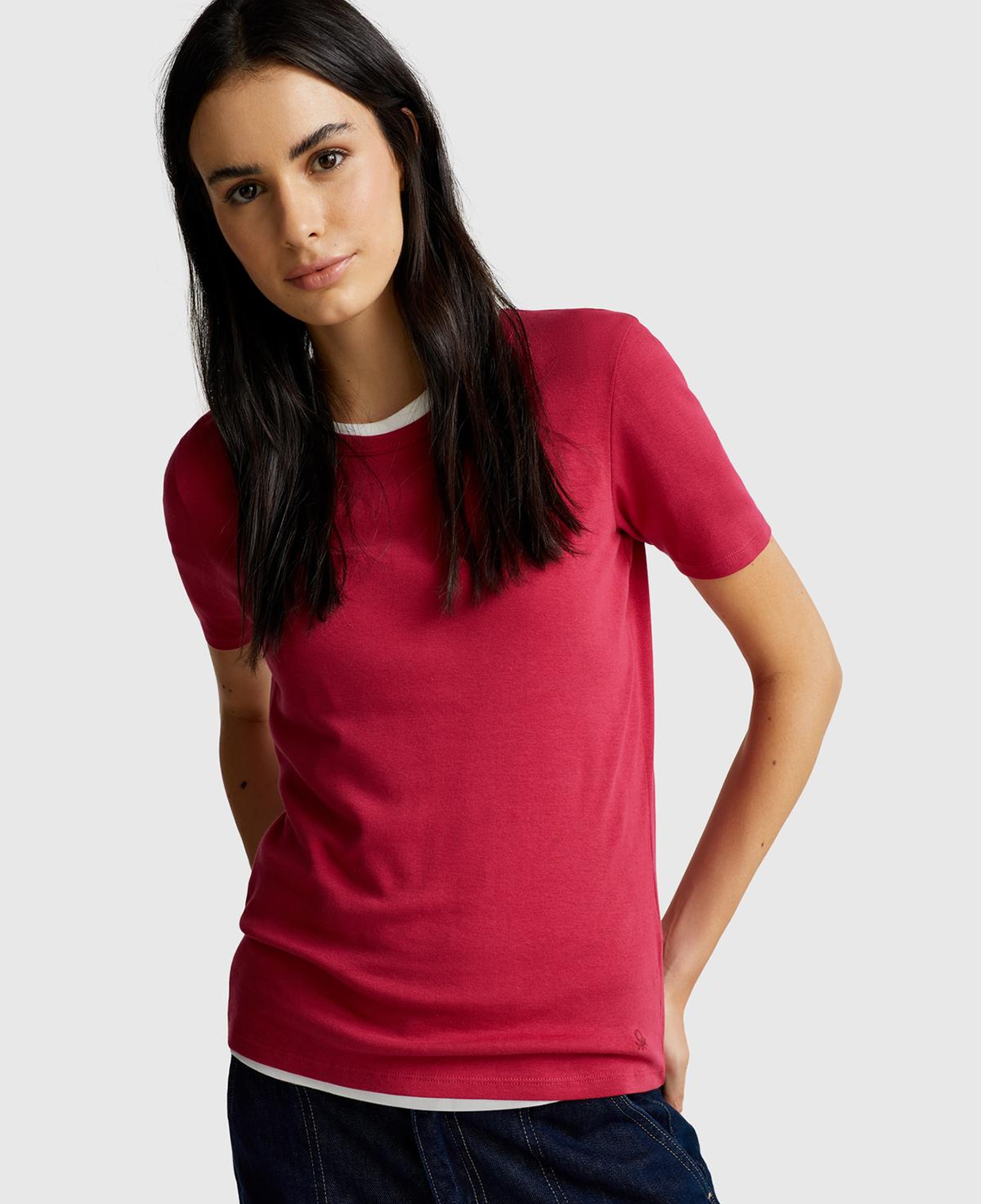 Kadın Fuşya %100 Koton Basic Kısa Kollu Bisiklet Yaka T-Shirt