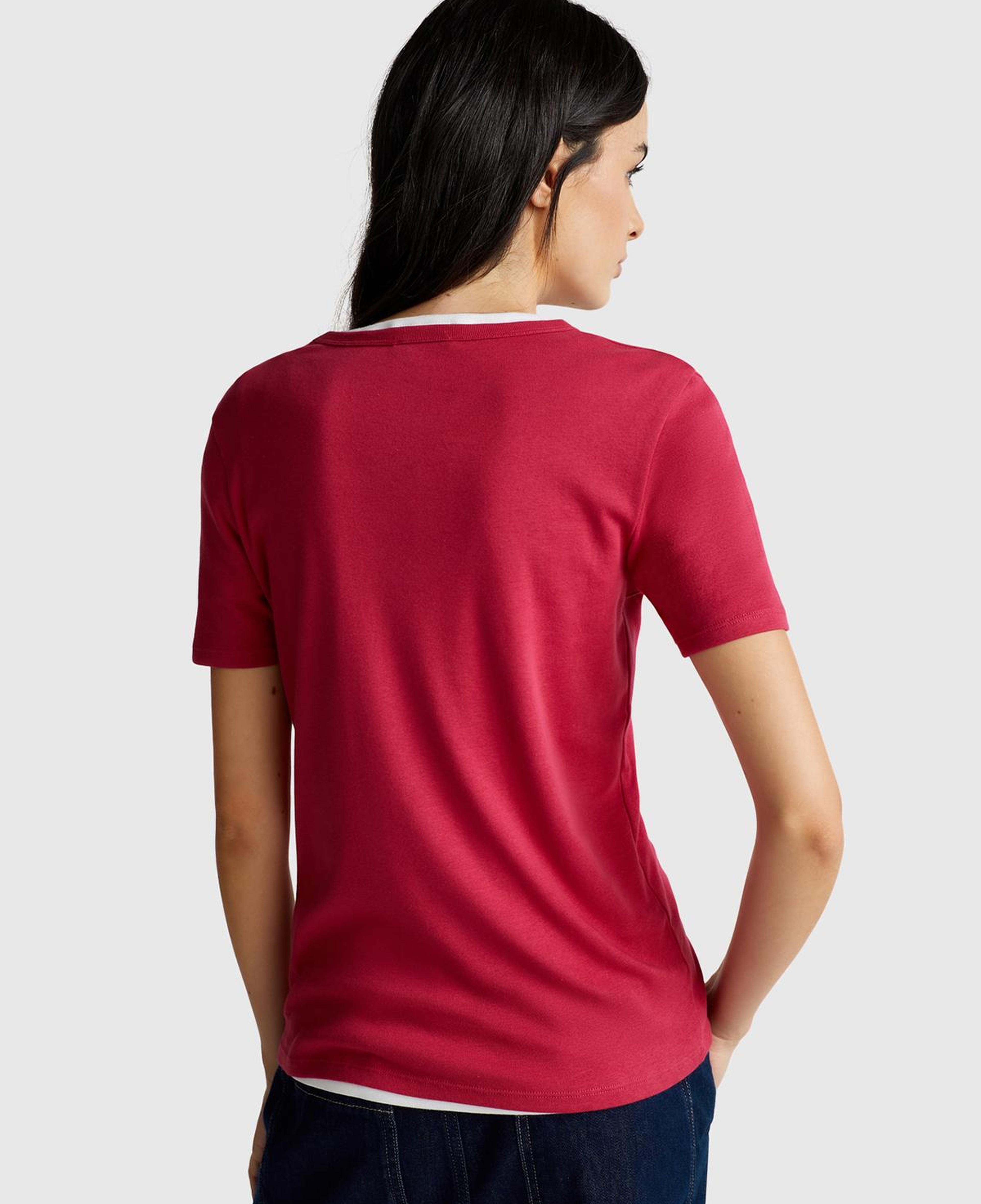 Kadın Fuşya %100 Koton Basic Kısa Kollu Bisiklet Yaka T-Shirt