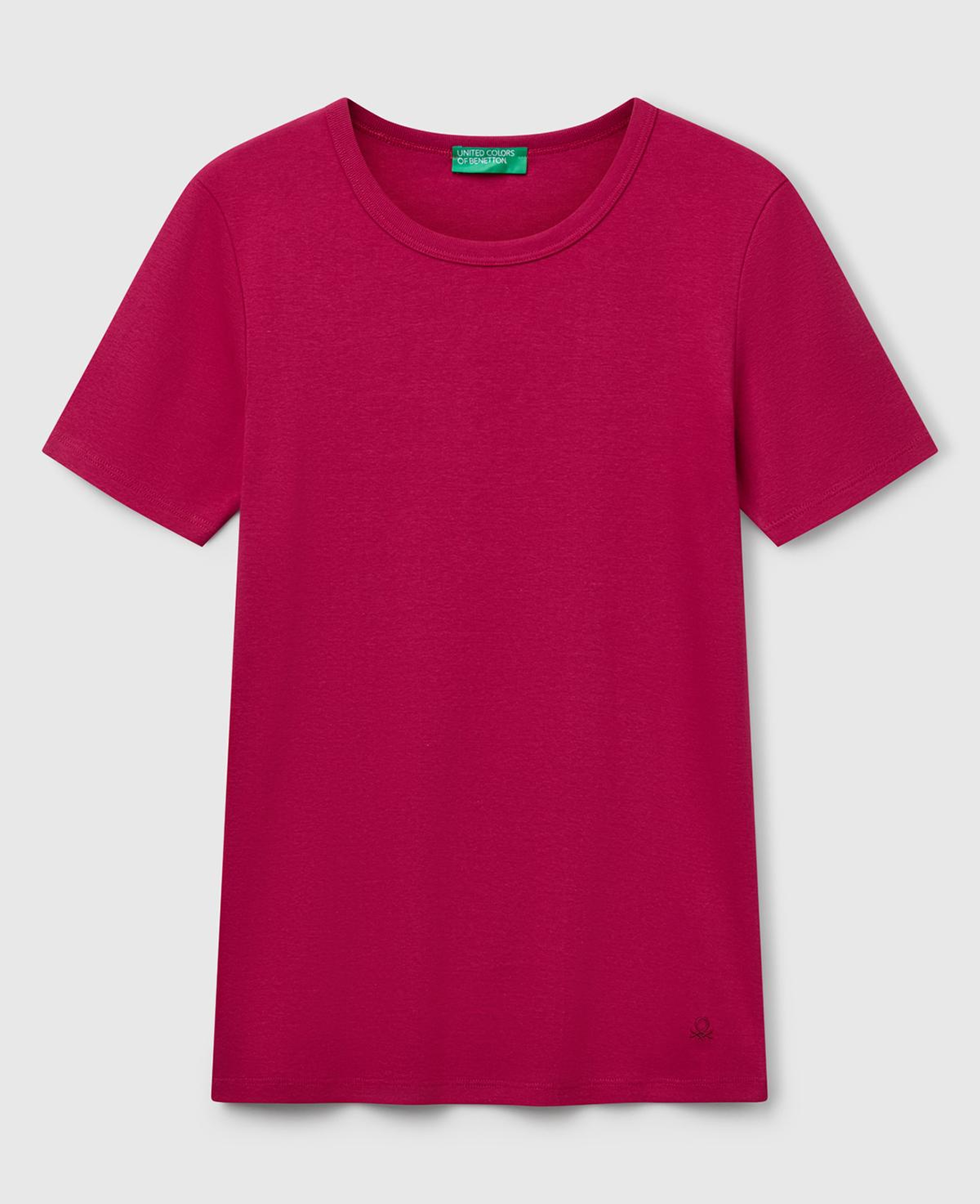 Kadın Fuşya %100 Koton Basic Kısa Kollu Bisiklet Yaka T-Shirt