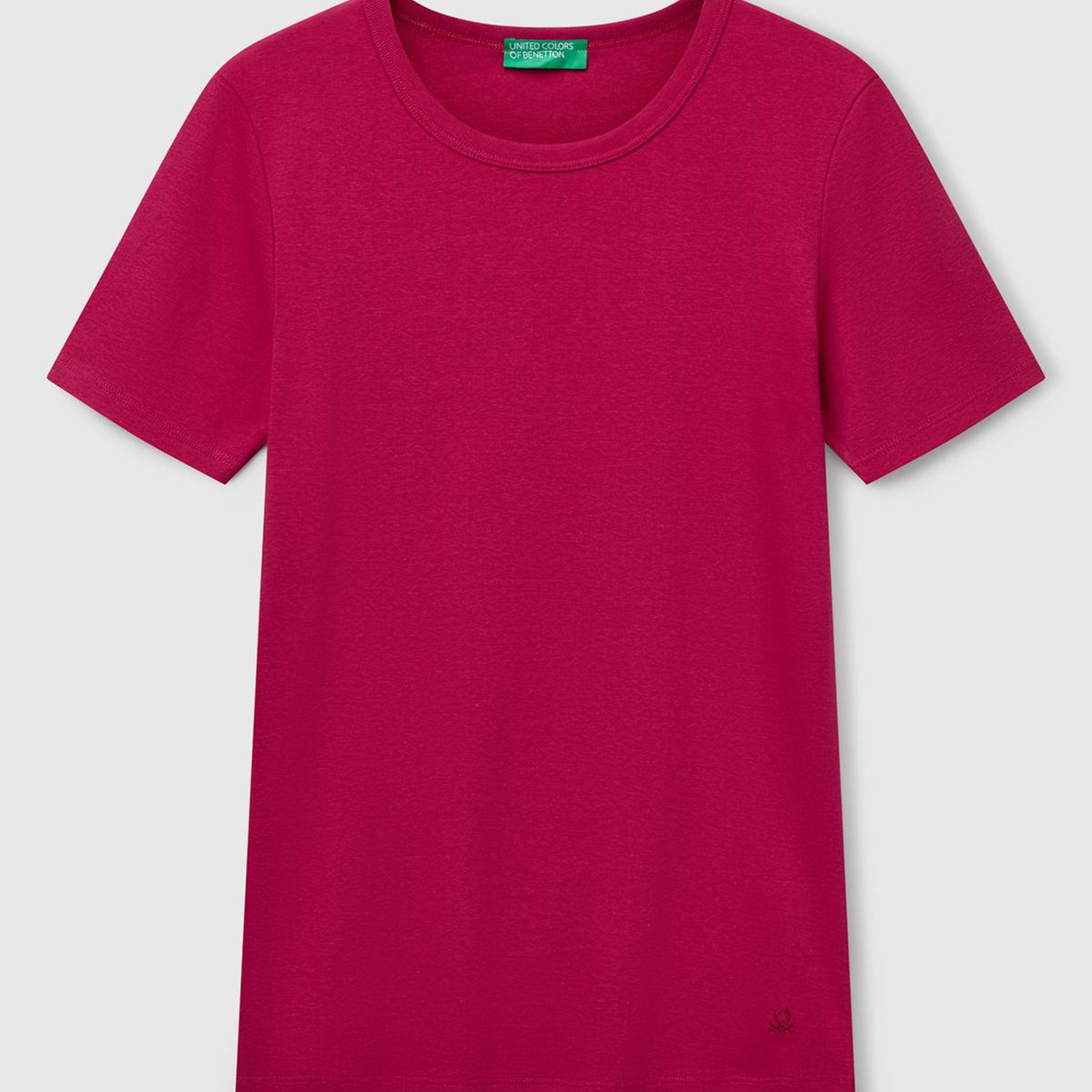 Kadın Fuşya %100 Koton Basic Kısa Kollu Bisiklet Yaka T-Shirt