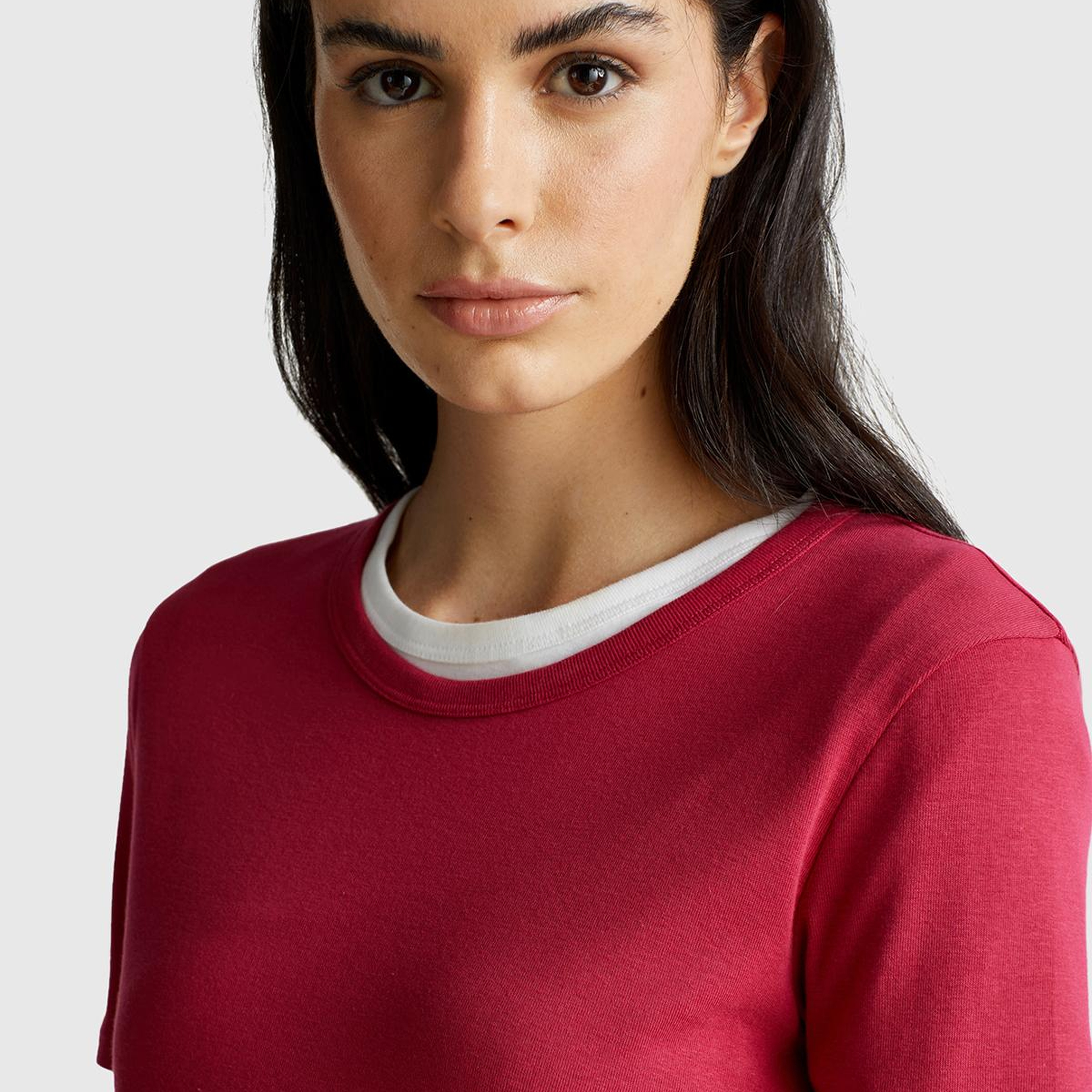 Kadın Fuşya %100 Koton Basic Kısa Kollu Bisiklet Yaka T-Shirt