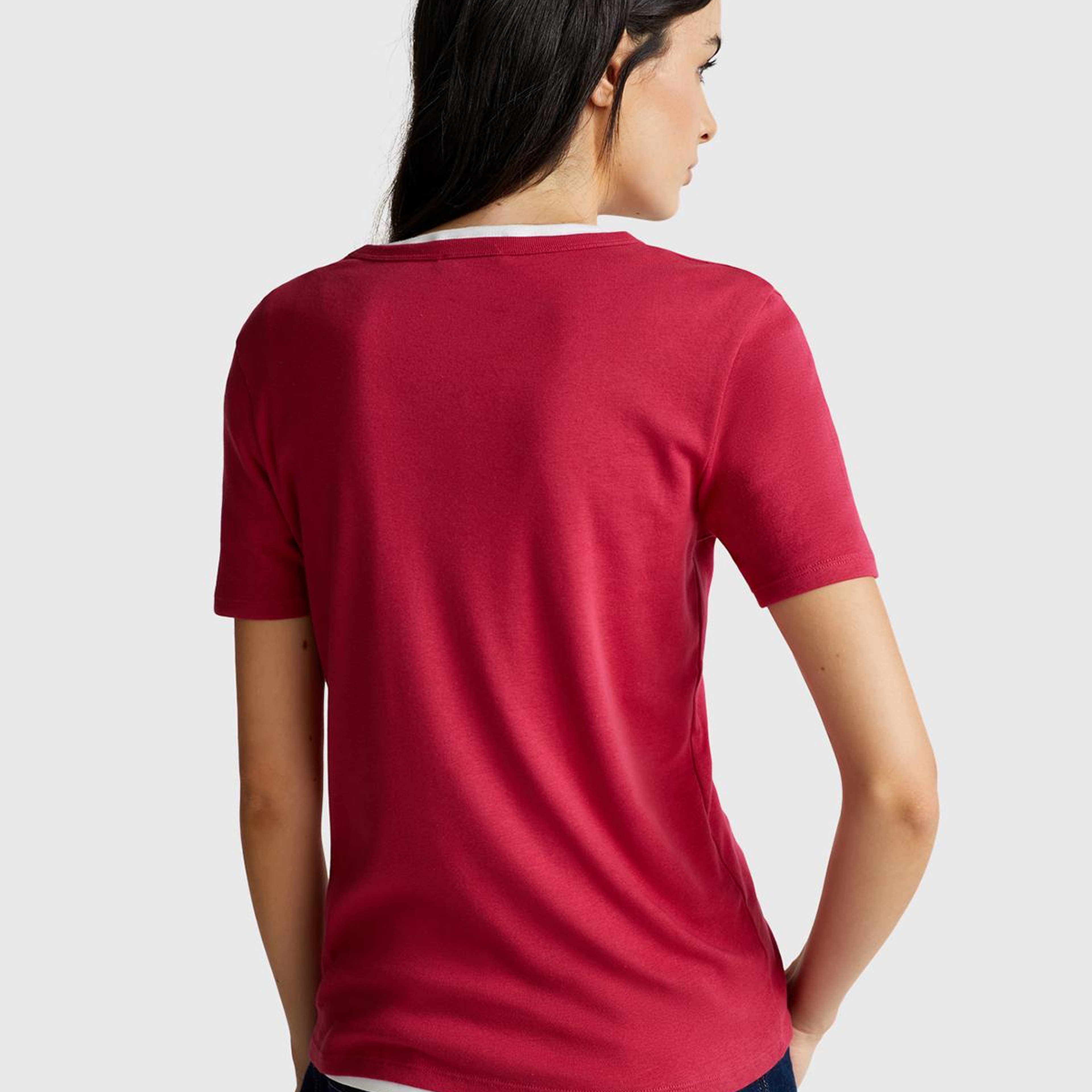 Kadın Fuşya %100 Koton Basic Kısa Kollu Bisiklet Yaka T-Shirt