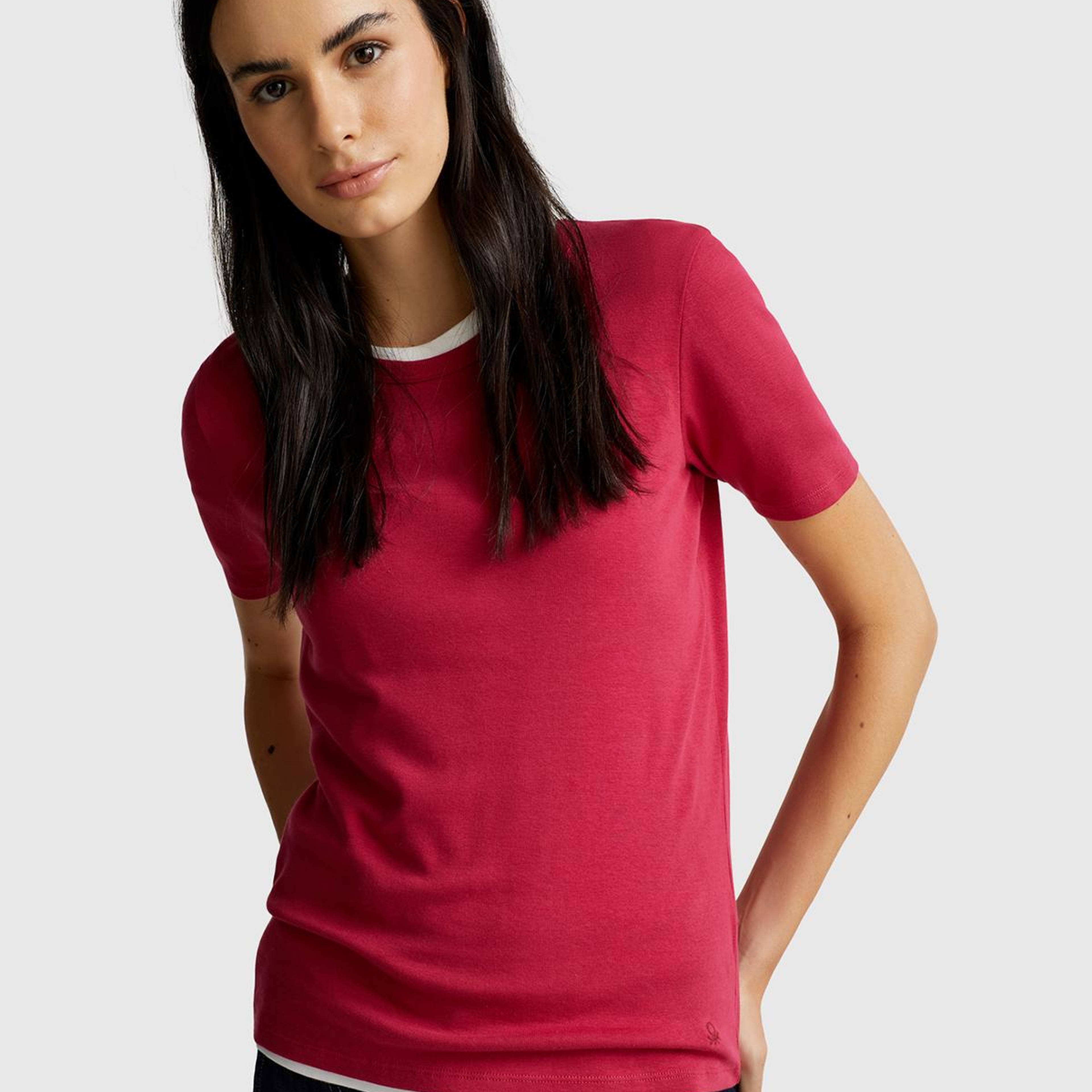 Kadın Fuşya %100 Koton Basic Kısa Kollu Bisiklet Yaka T-Shirt