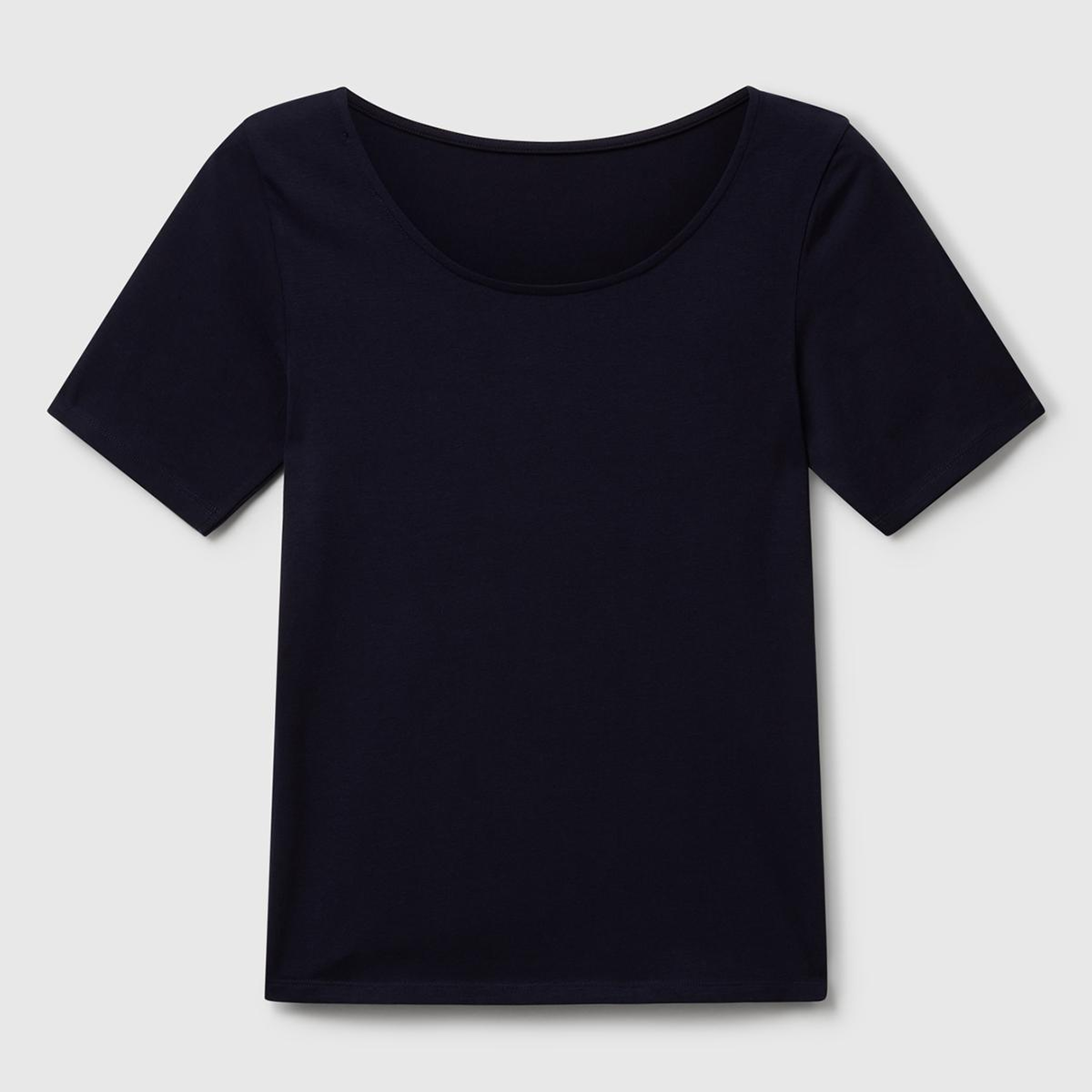 Kadın Lacivert Pamuk Karışımlı Örme Slim Fit Geniş Yaka T-Shirt