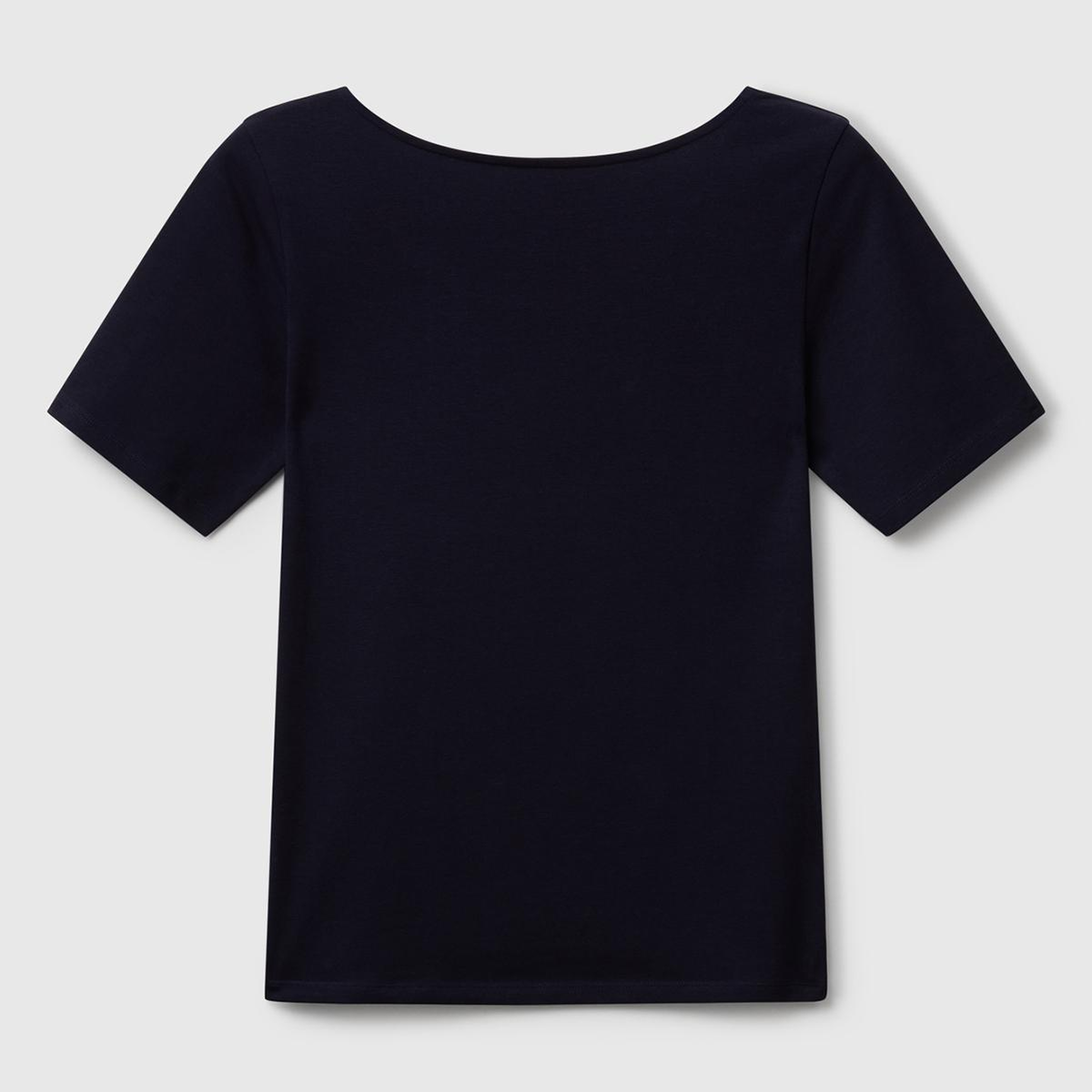 Kadın Lacivert Pamuk Karışımlı Örme Slim Fit Geniş Yaka T-Shirt