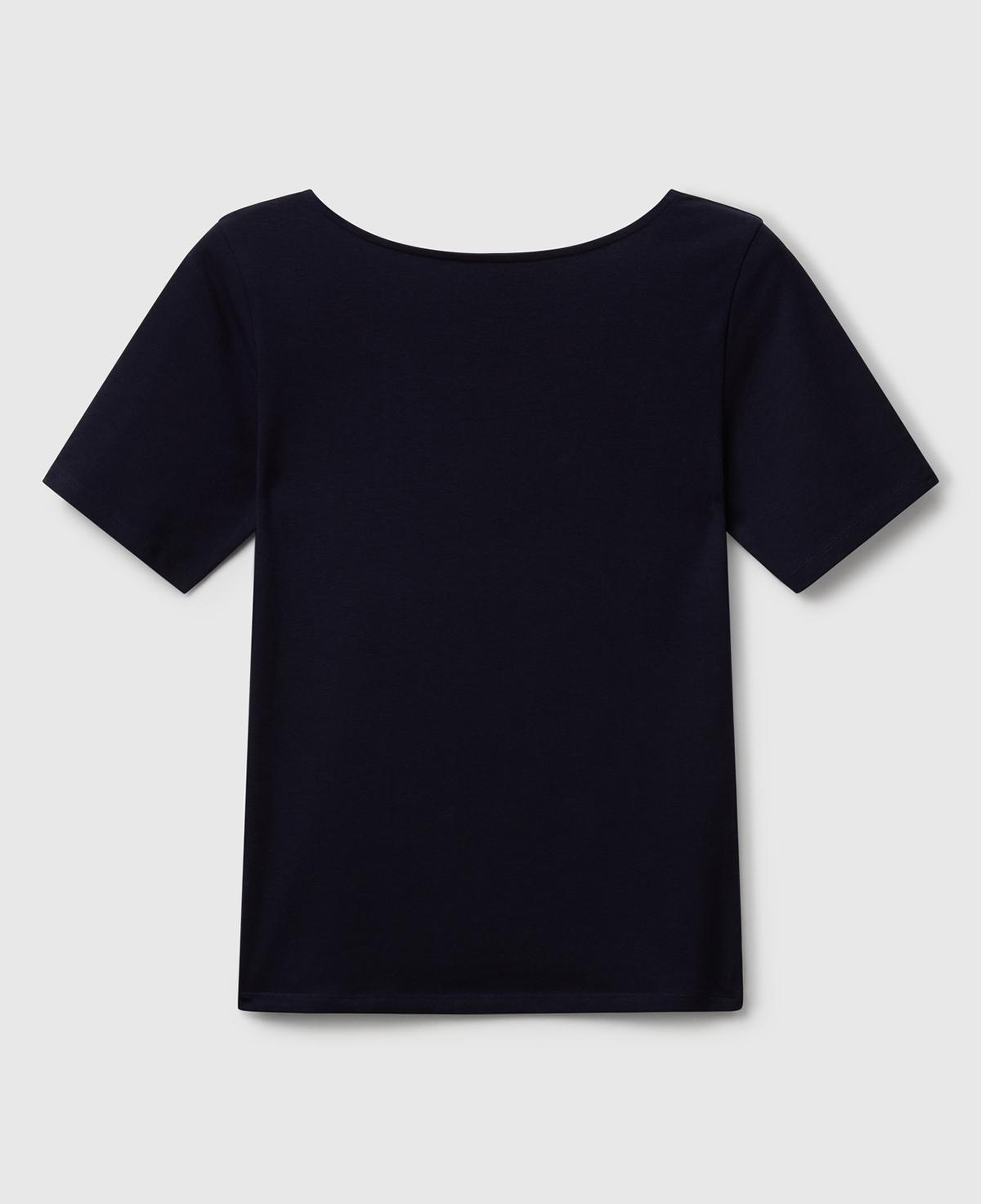 Kadın Lacivert Pamuk Karışımlı Örme Slim Fit Geniş Yaka T-Shirt