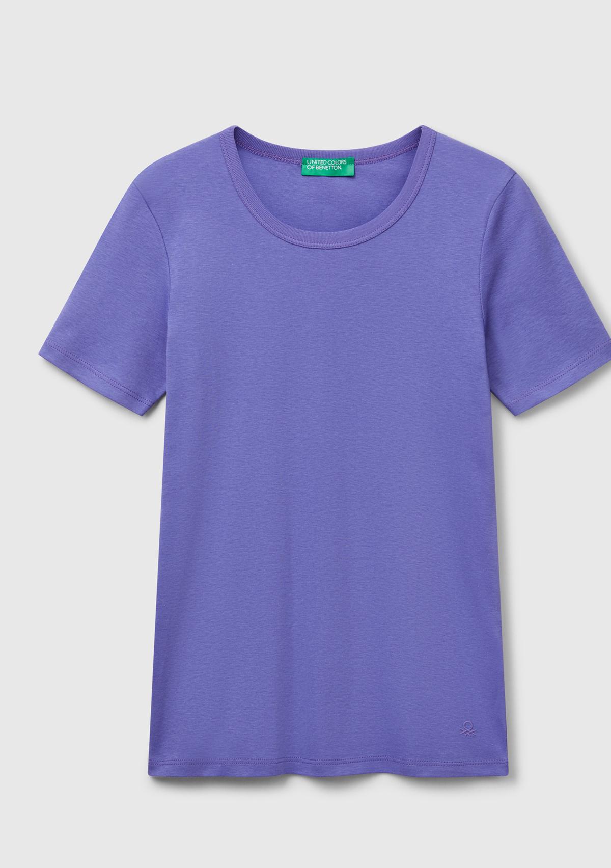 Kadın Mor %100 Koton Basic Kısa Kollu Bisiklet Yaka T-Shirt