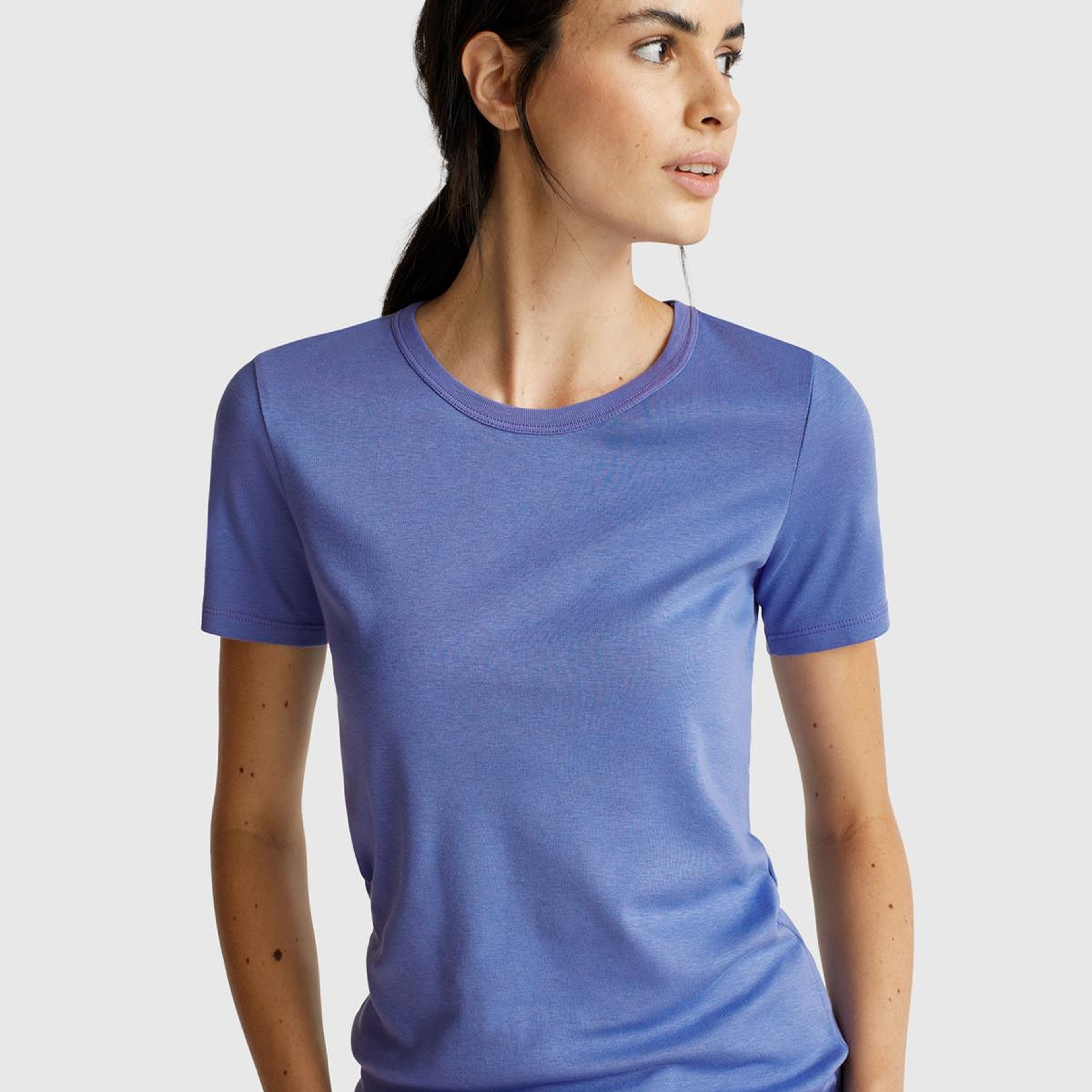 Kadın Mor %100 Koton Basic Kısa Kollu Bisiklet Yaka T-Shirt